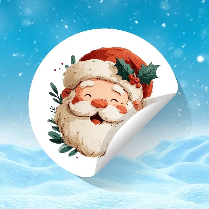 Santa Claus Face Christmas Round Dot Stickers Set, 1.2" & 1.5"