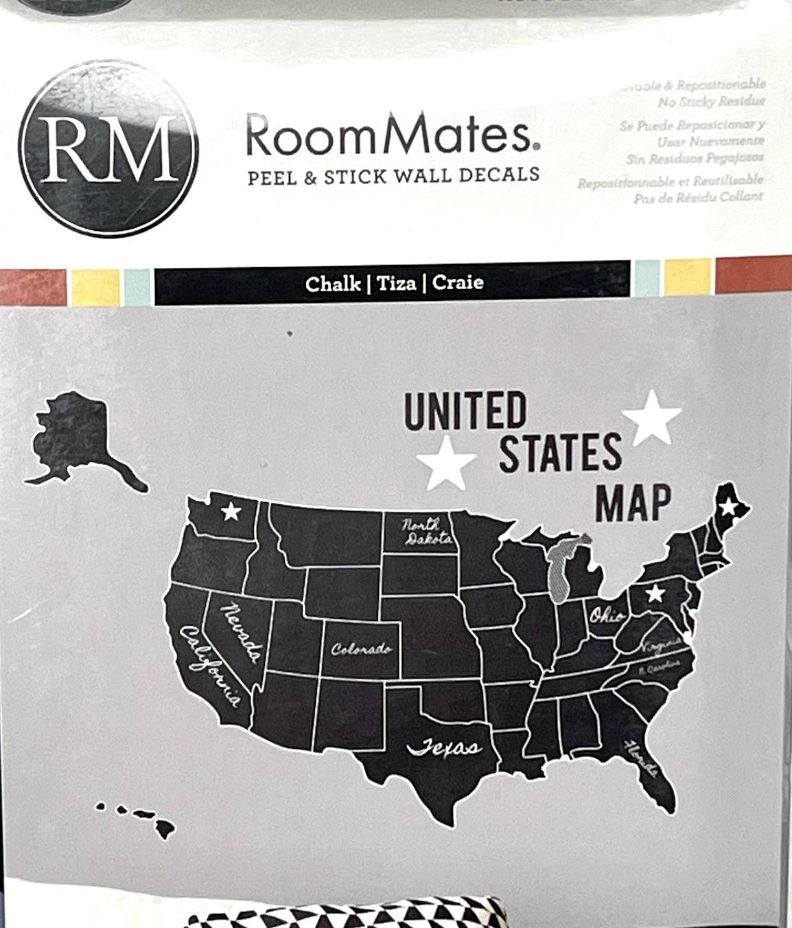 RoomMates Giant Wall Decals United States Map Chalk Board w/ Chalk Peel & Stick