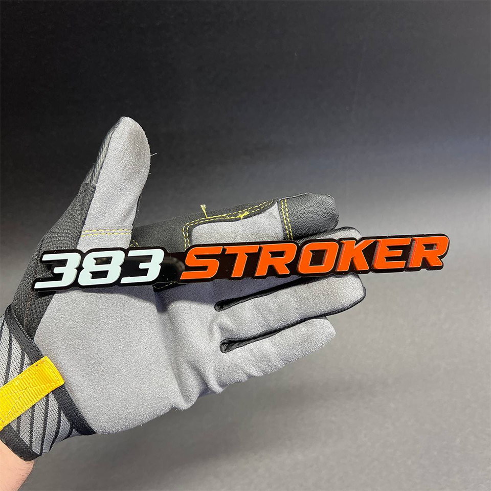 1X 383 stroker Custom 3D Car Fender Emblem Acrylic Badge Gray / ORANGE / black