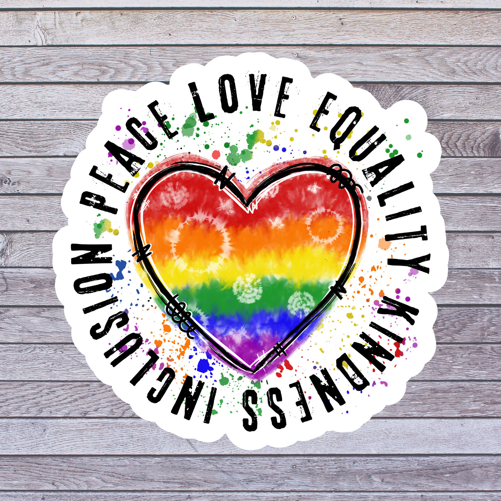 Pride sticker vinyl decal peace love equality rainbow heart