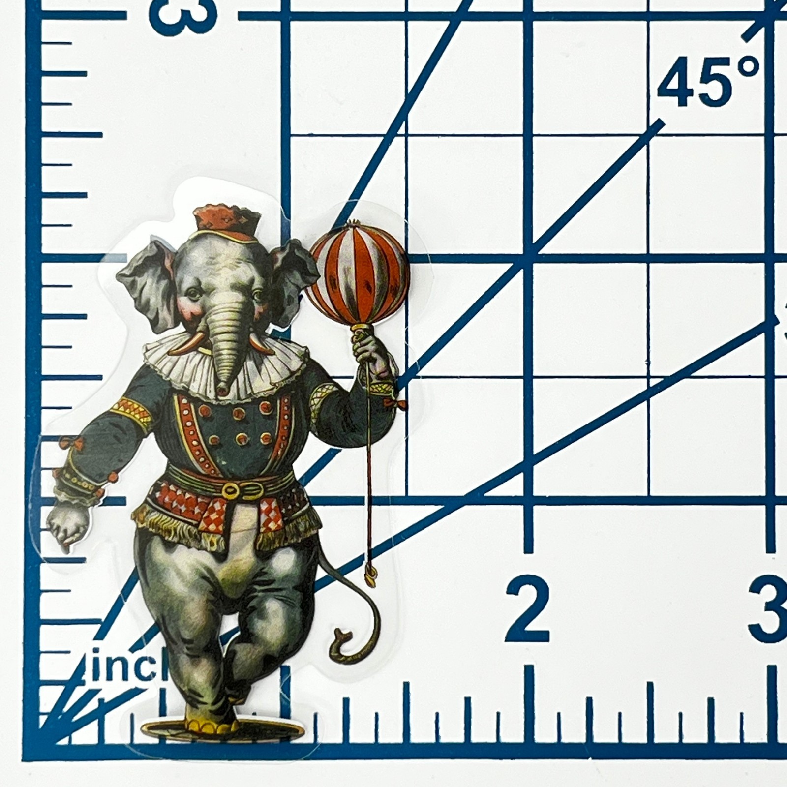 Victorian Elephant Sticker Transparent Vinyl Circus Ephemera Jester Antique