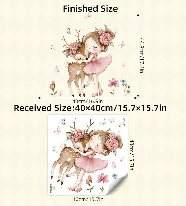 New Pink Ballerina Wall Decal Art Stickers Girl Deer Flowers Self-Adhesive 107