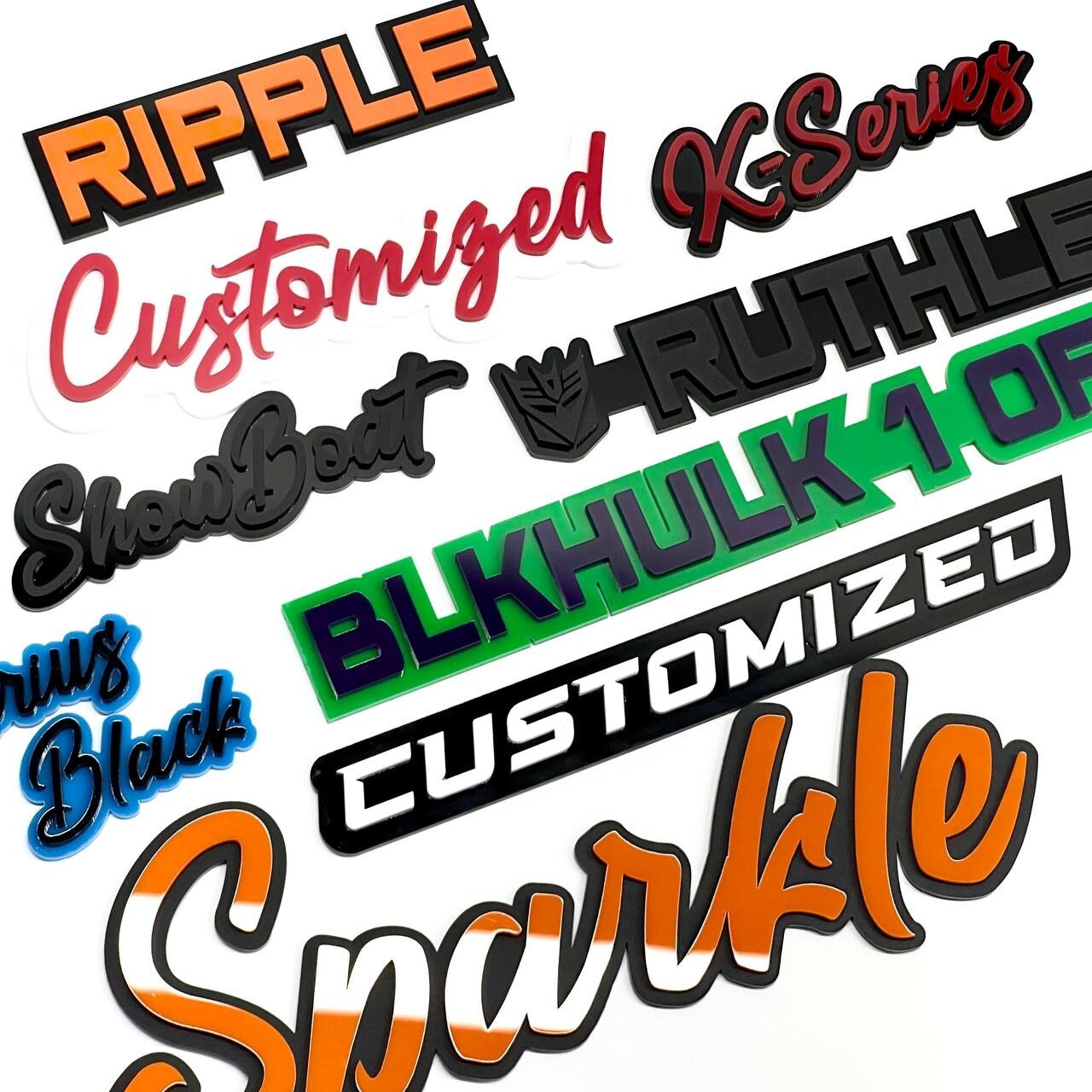 Customized Car Acrylic Emblem Badge MULTI COLOR Custom Text Names