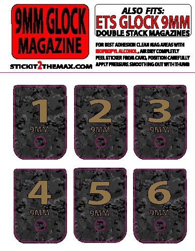 FITS GLOCK 9MM BLACK MULTICAM BACKGROUND FDE TEXT NUMBERED 1-6 set of six