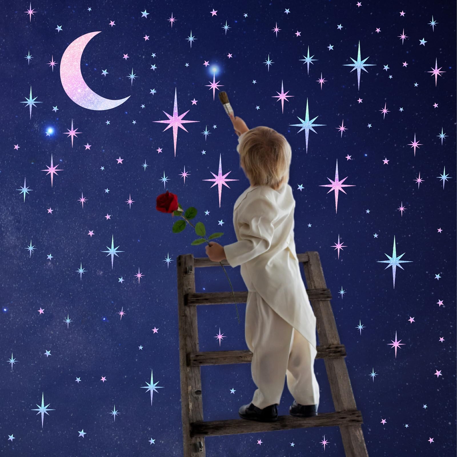 Star Wall Decals Sparkle Wall Decal Peel and Stick Rainbow Star Moon Stickers…