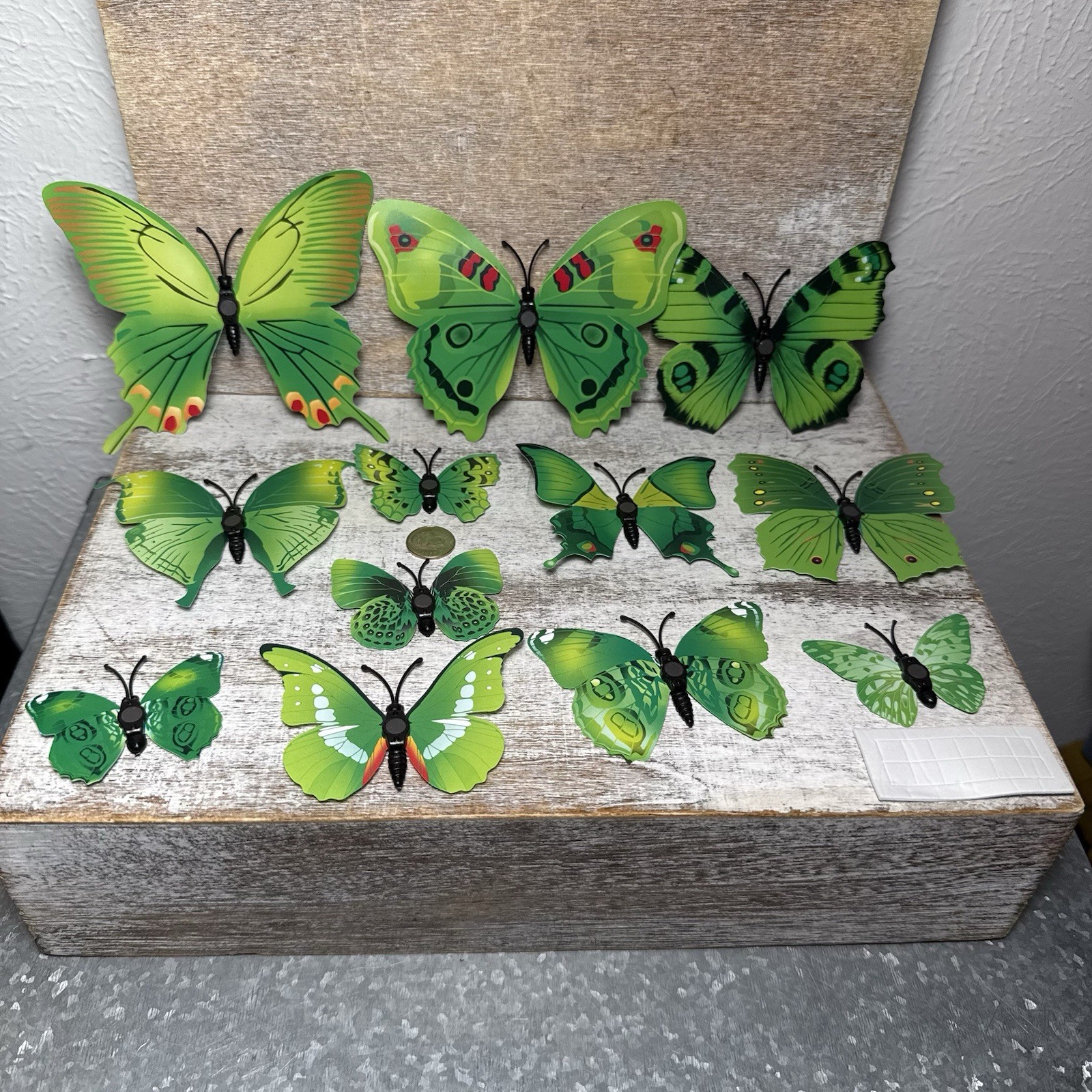 Lot of 12 3D Realistic Butterfly Wall Stickers Different Sizes, Shapes GREEN New