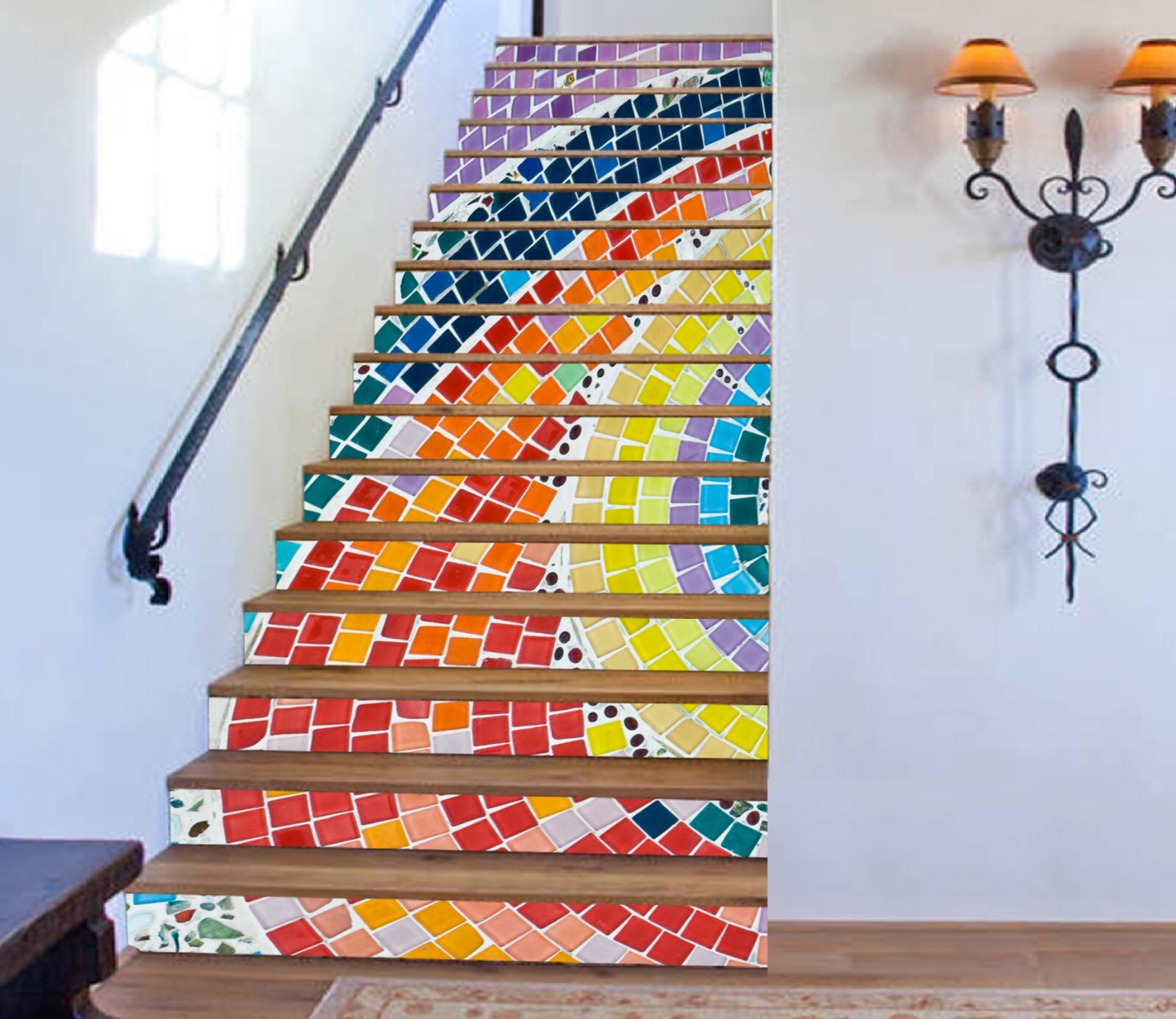 3D Rainbow Tiles AZ423 Stair Risers Decoration Mural Vinyl Wallpaper Kay