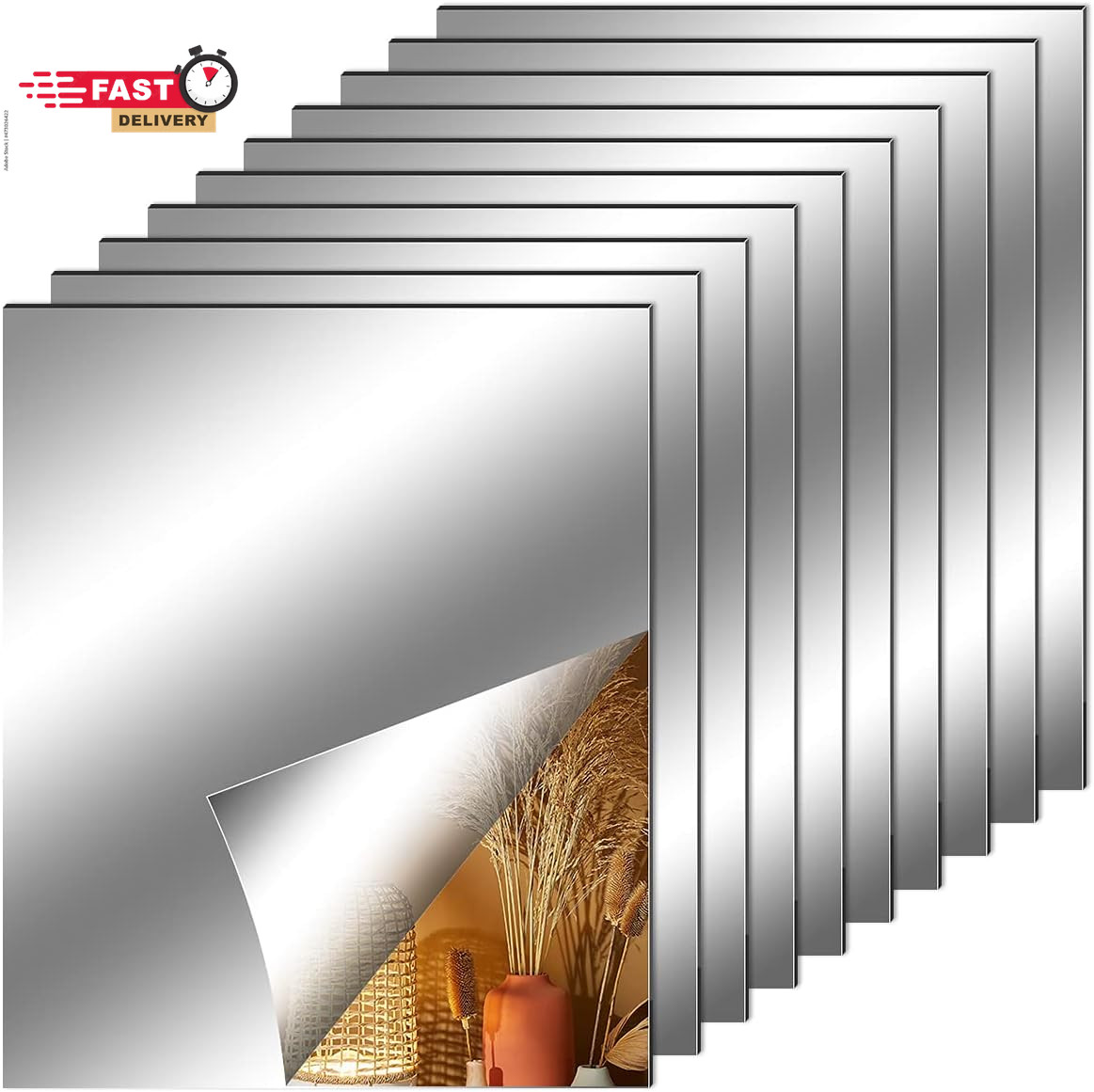 Fantasyon 10 Pieces Flexible Mirror Sheets, Self Adhesive Decorative Plastic Mir