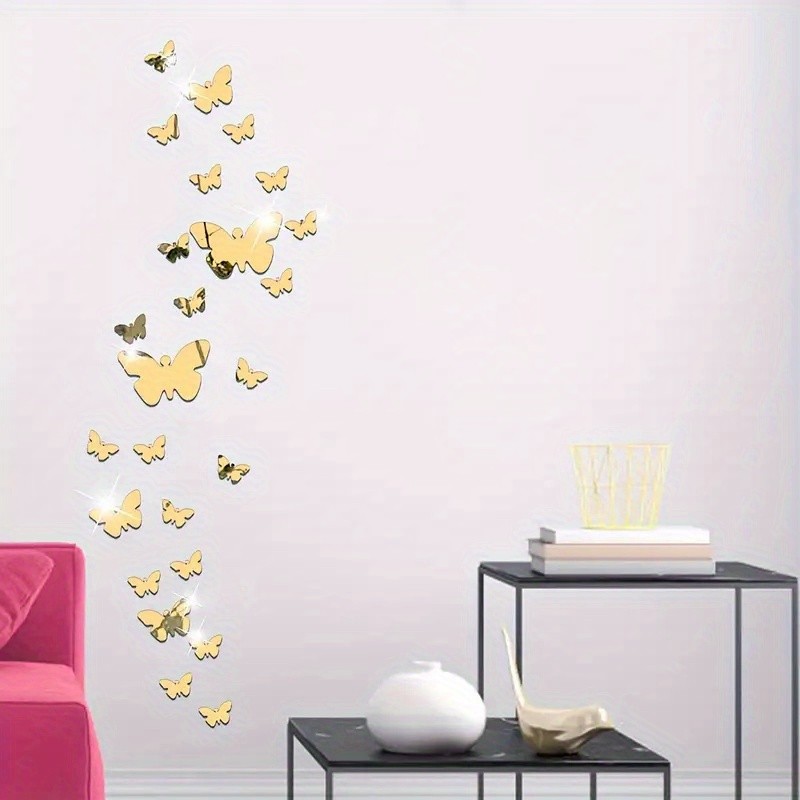 60Pcs Mirror Butterfly Wall Decor Set Self Adhesive Removable Home Art Decals