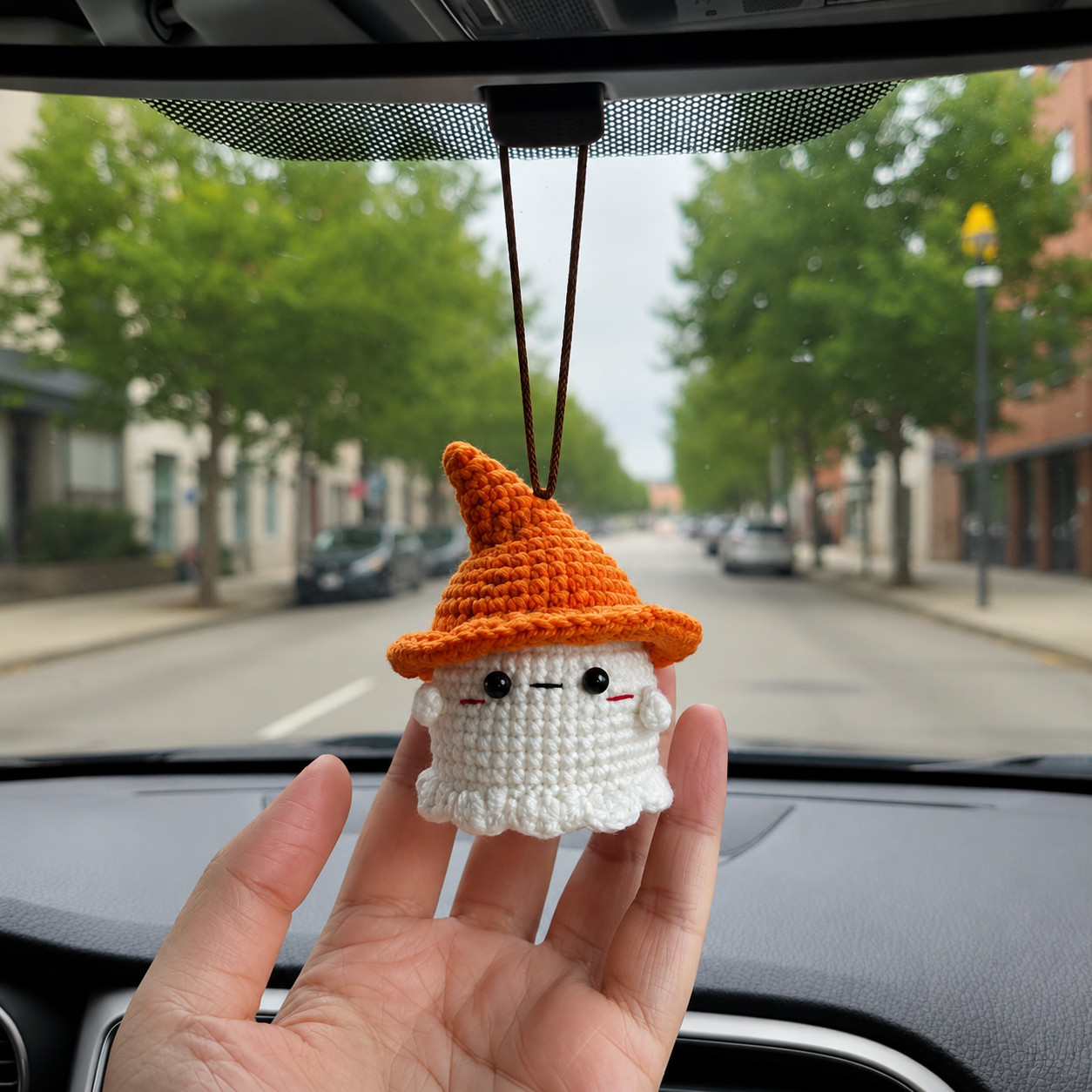 Handmade Crochet Halloween Car Charm, Ghost Pumpkin Hanging, Spooky Gift