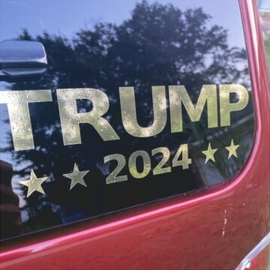 TRUMP 2024 Large Shiny Gold Vinyl Decal Window or Bumper Sticker 8" x 2.5" 