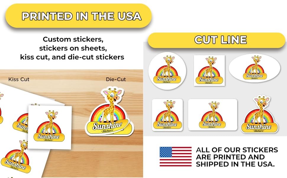 Sunshine Stickers Custom Waterproof Vinyl Stickers with Your Image Photo Text or