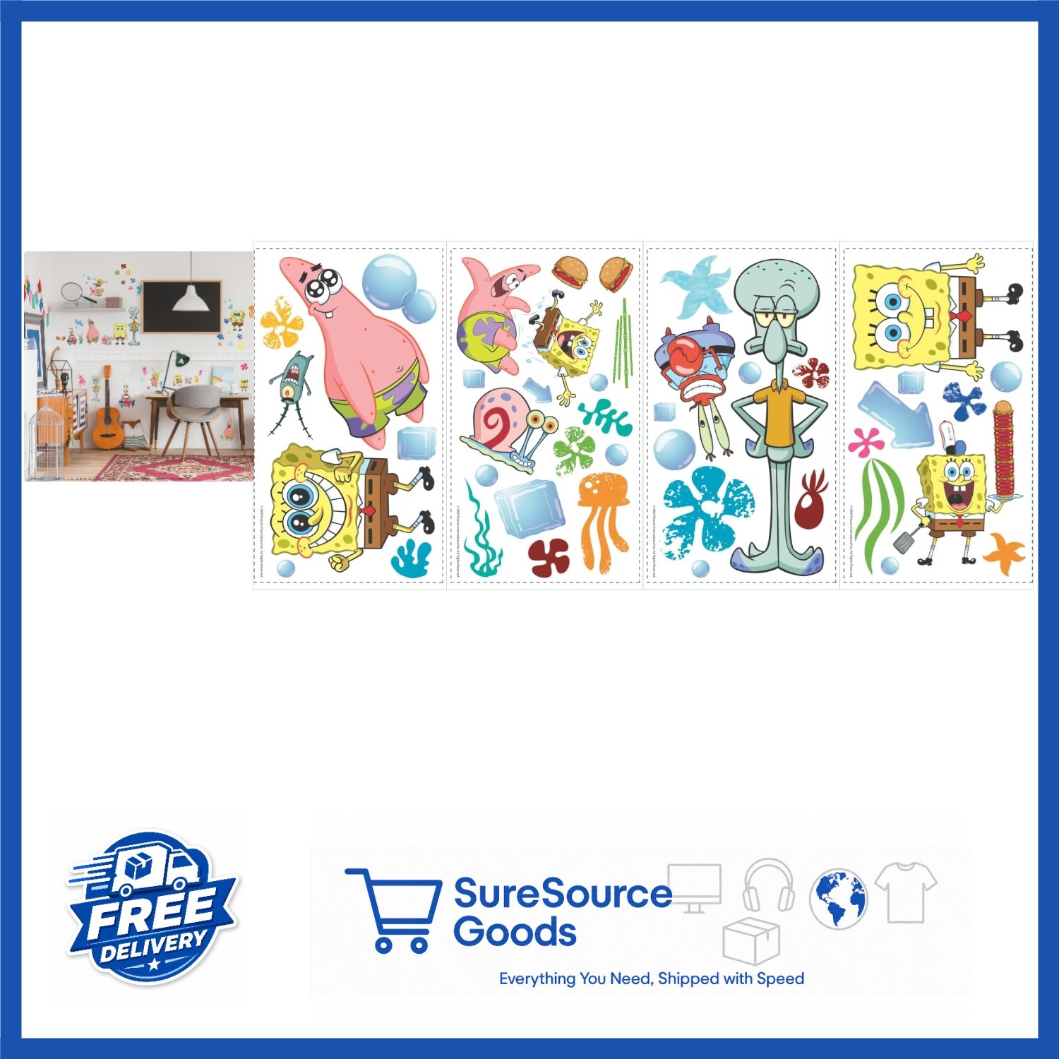 Vinyl Spongebob Squarepants Wall Decals Peel and Stick for Kids Room Decor