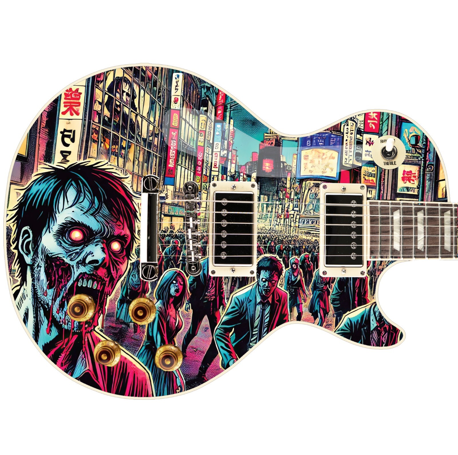 Guitar or Bass Custom Skin Wrap 'The Zombie March' Manga Style Printed Graphic