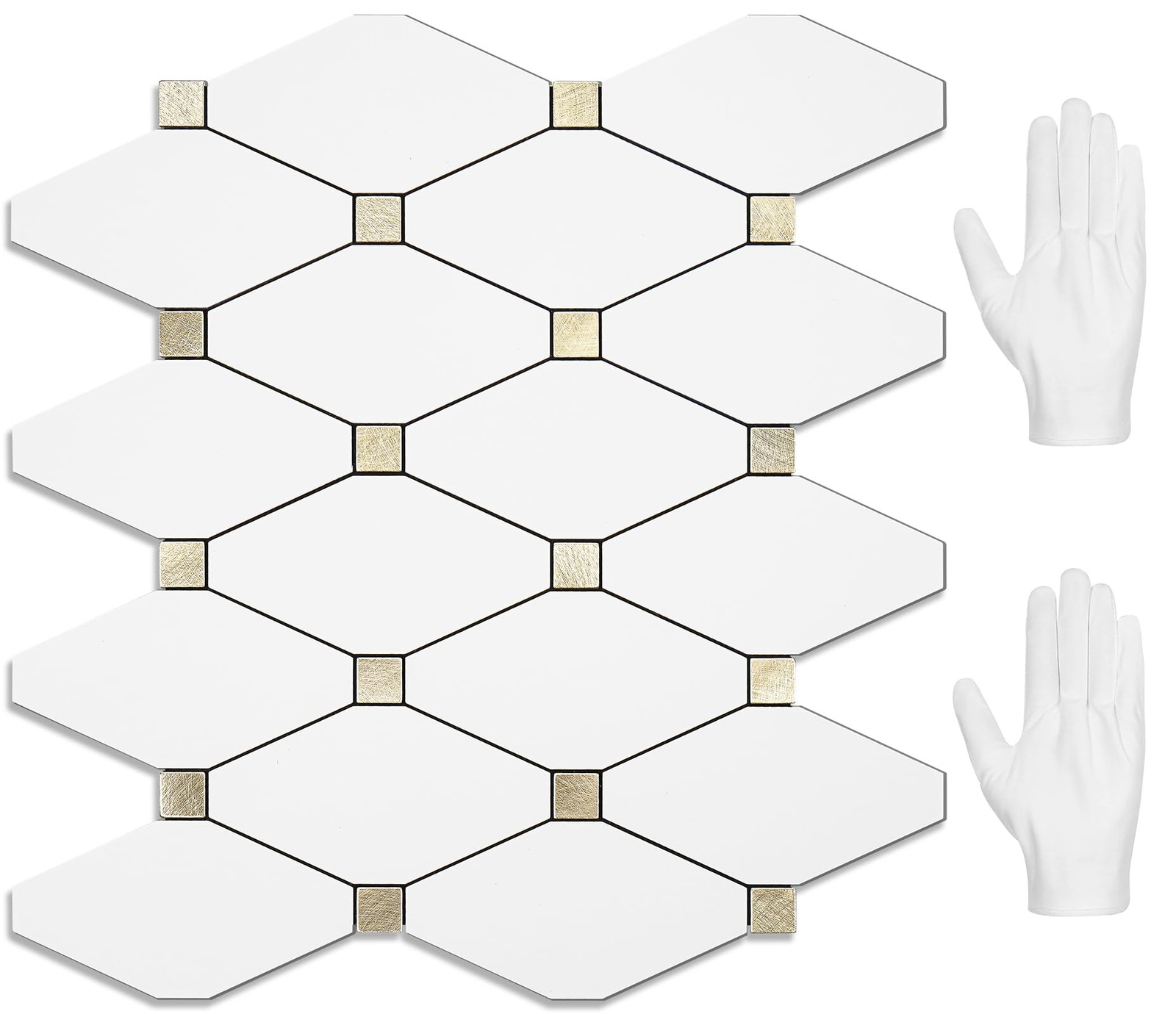 STICKGOO 10 Sheets Peel and Stick Backsplash, Pure White Marble Look PVC Mixe…