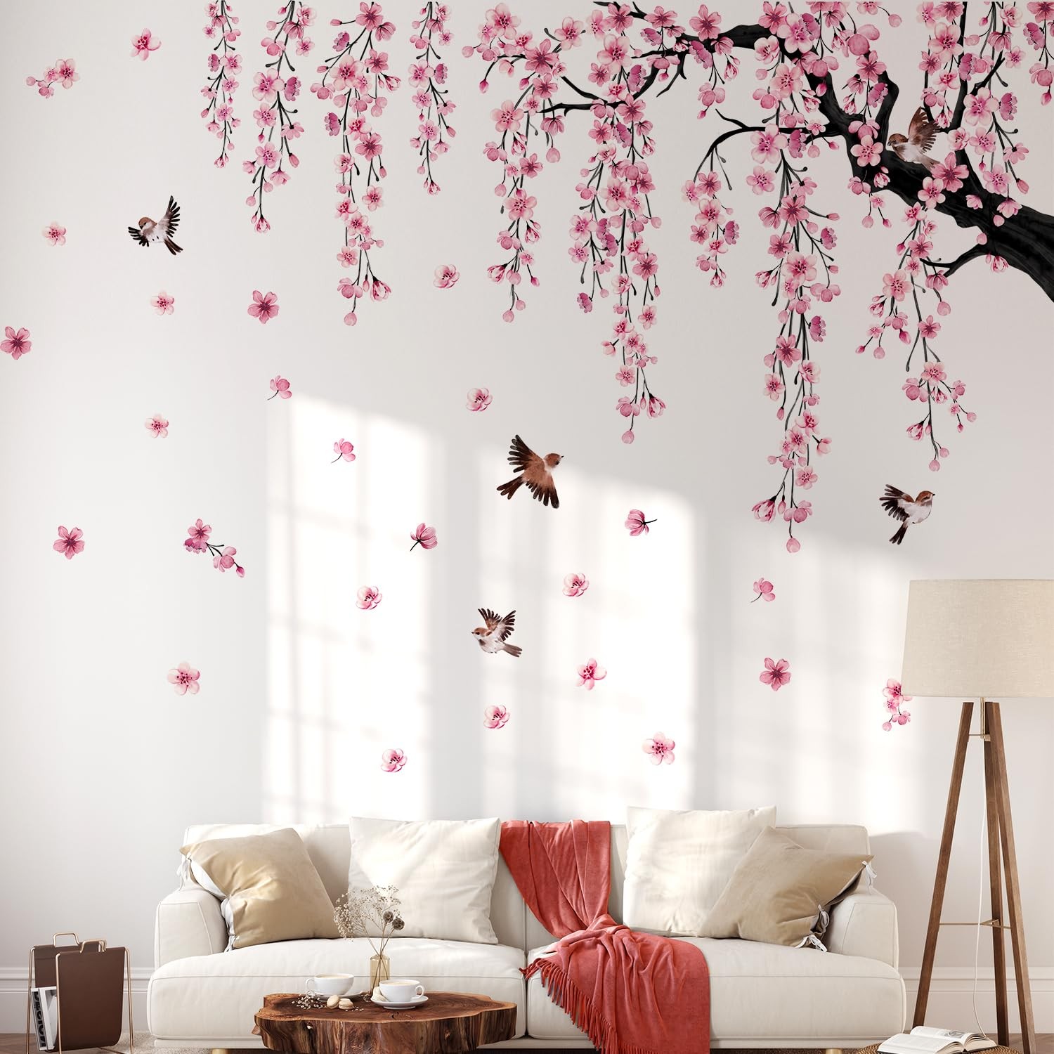 Lilac Wall Decoration Large Cherry Blossom Tree Wall Stickers, 4 Sheets Sprin…