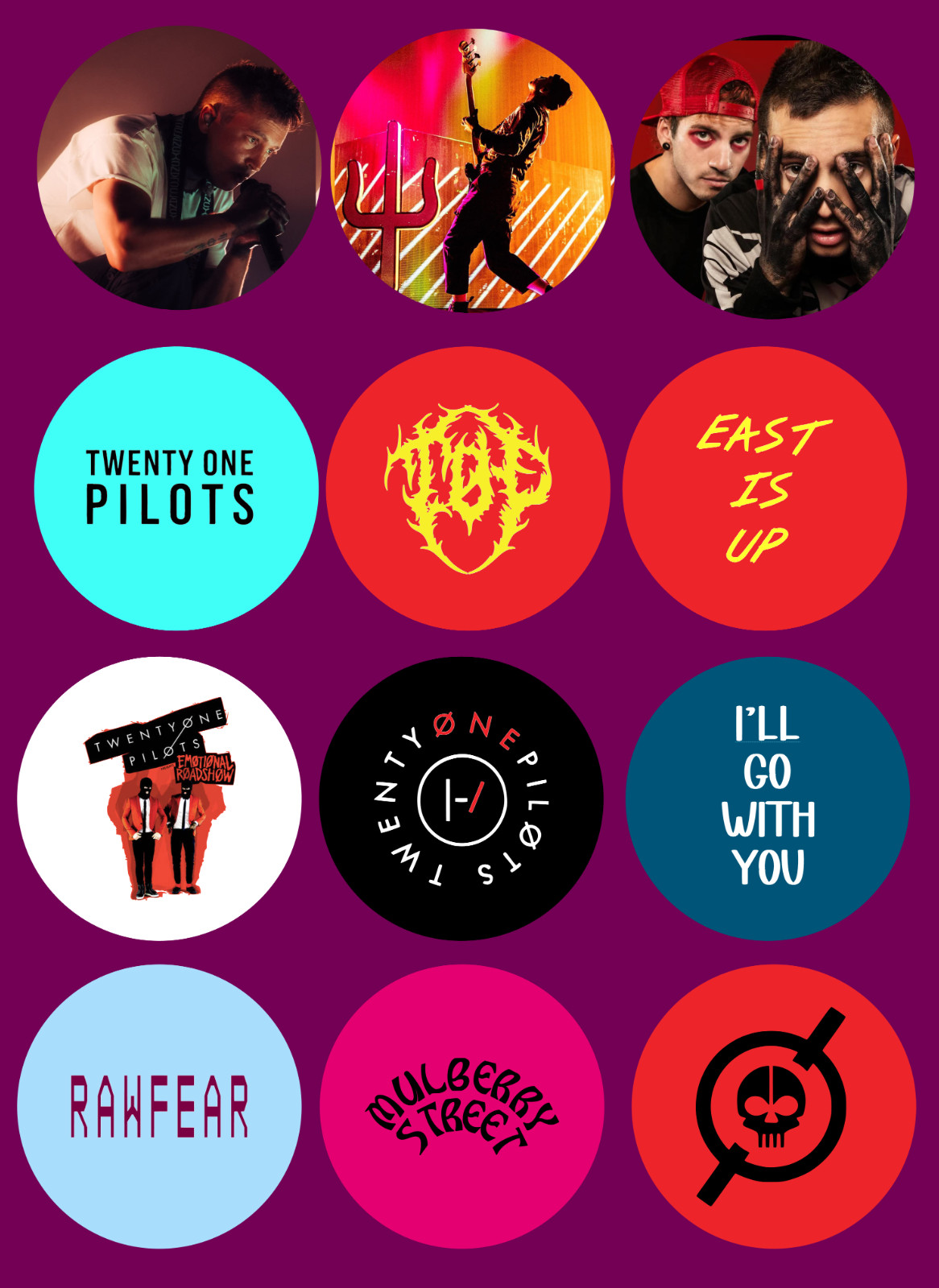 Twenty One Pilots sticker sets, Water Resistant, easy peel, 2-3", 12 Sets
