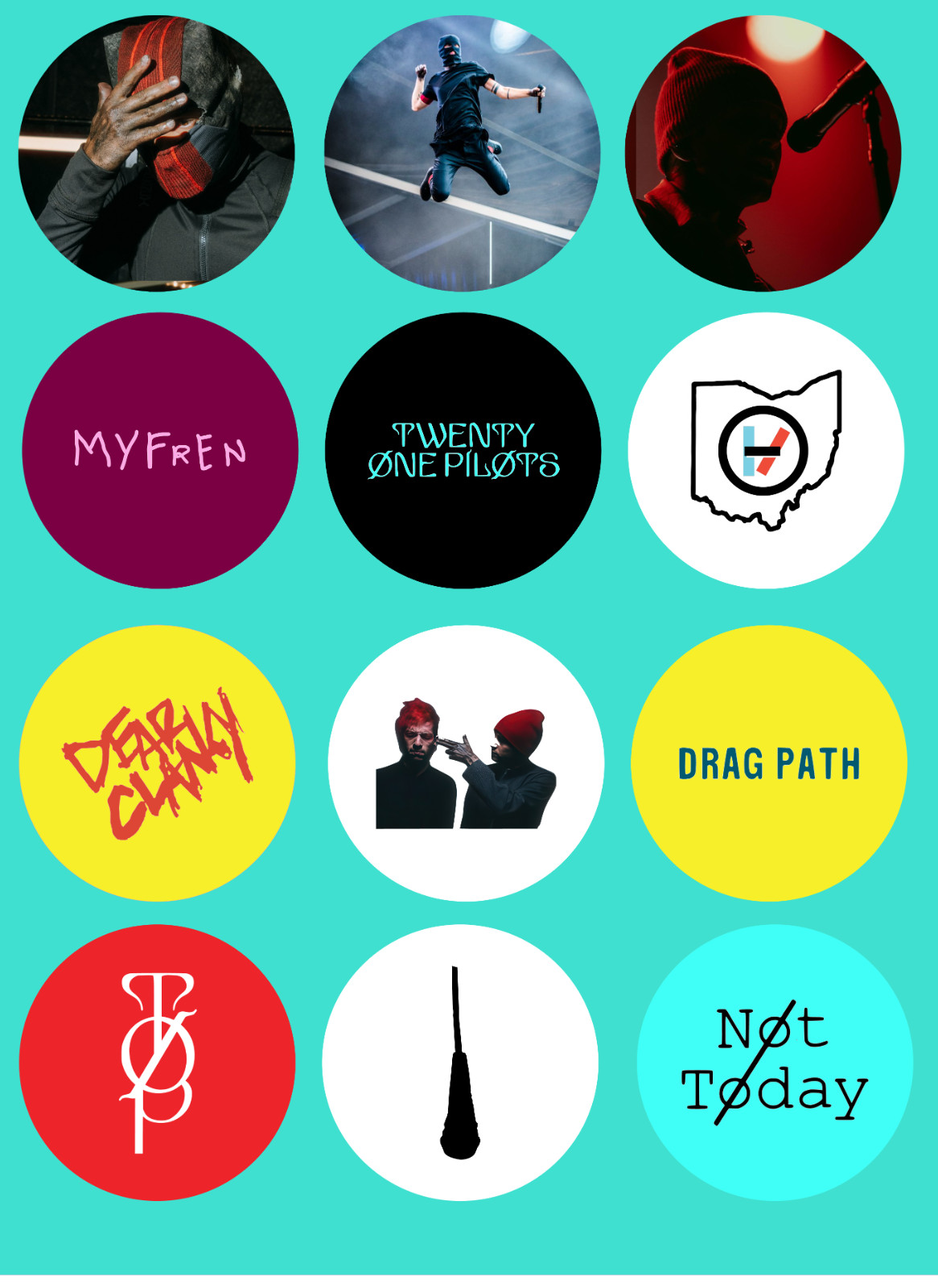 Twenty One Pilots sticker sets, Water Resistant, easy peel, 2-3", 12 Sets