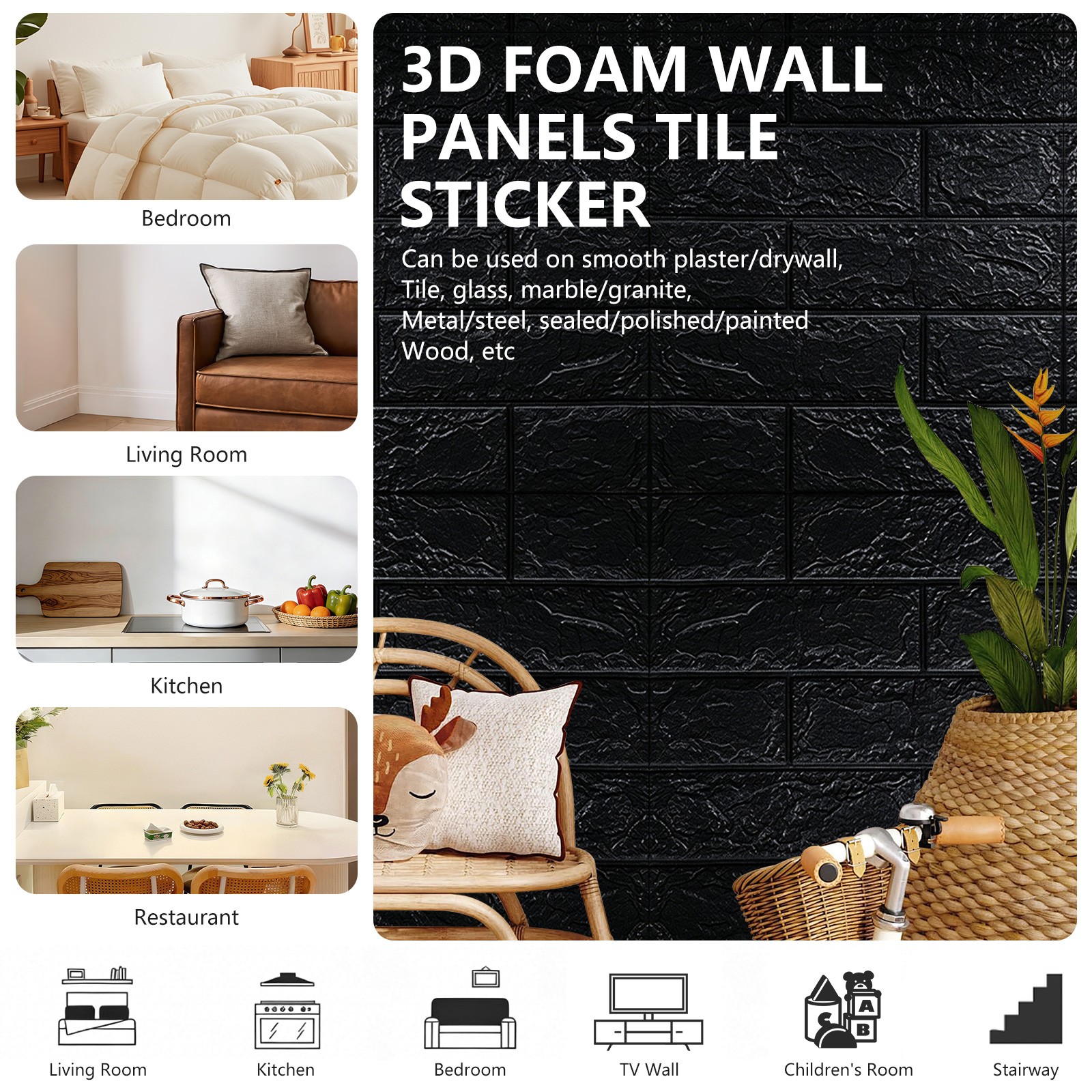 10/20Pcs 3D Tile Brick Wall Sticker Self-adhesive Foam Panel Wallpaper 38.5*35CM