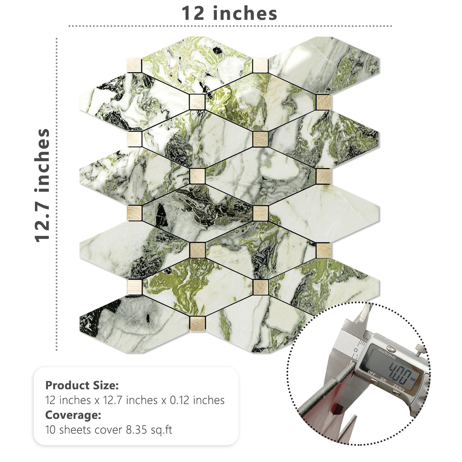 STICKGOO 10 Sheets Peel and Stick Backsplash, Polished Green Marble Look PVC …