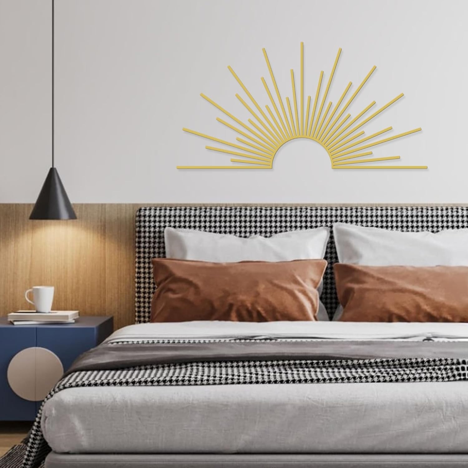 Radiant Gold Sun Wall Art 31.5"x15.7" – Lightweight & Easy Adhesive Installation