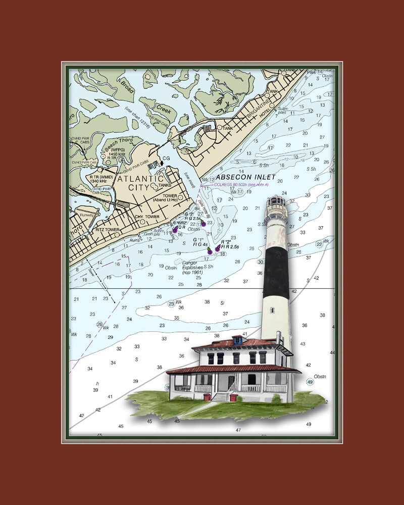 Abescon Lighthouse and Nautical Chart High Quality Canvas Print