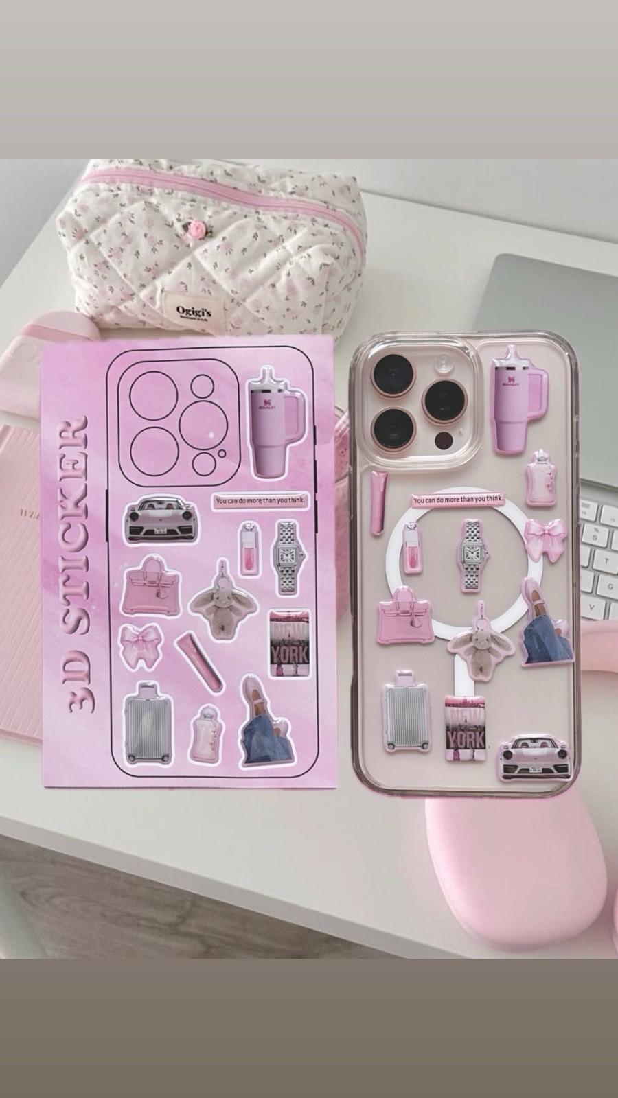 3DPink Aesthetic Vinyl Stickers for Phone & Laptop | Waterproof Decals for Bottl