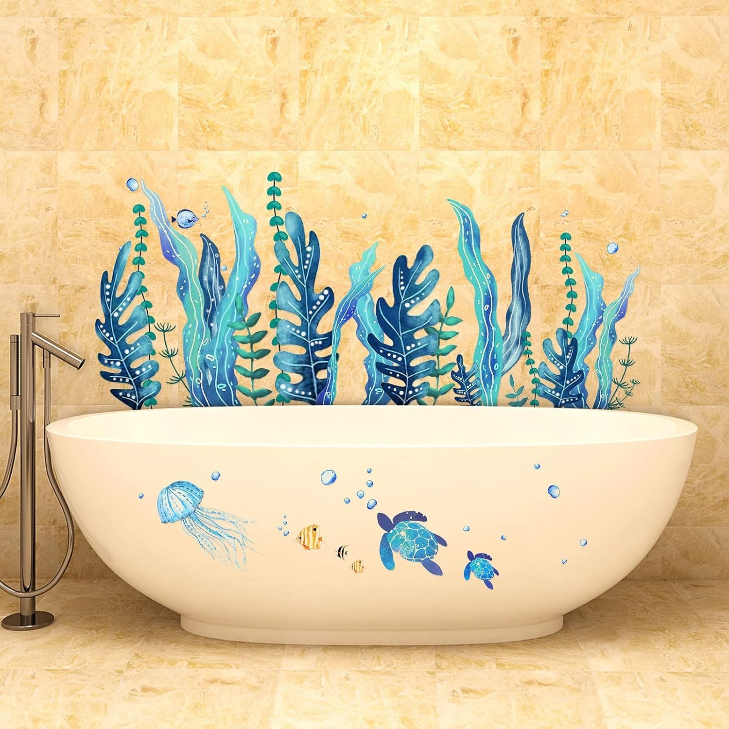 5 Sheets Ocean Sea Turtle Wall Decals Stickers Under The Sea Stickers Seaweed…