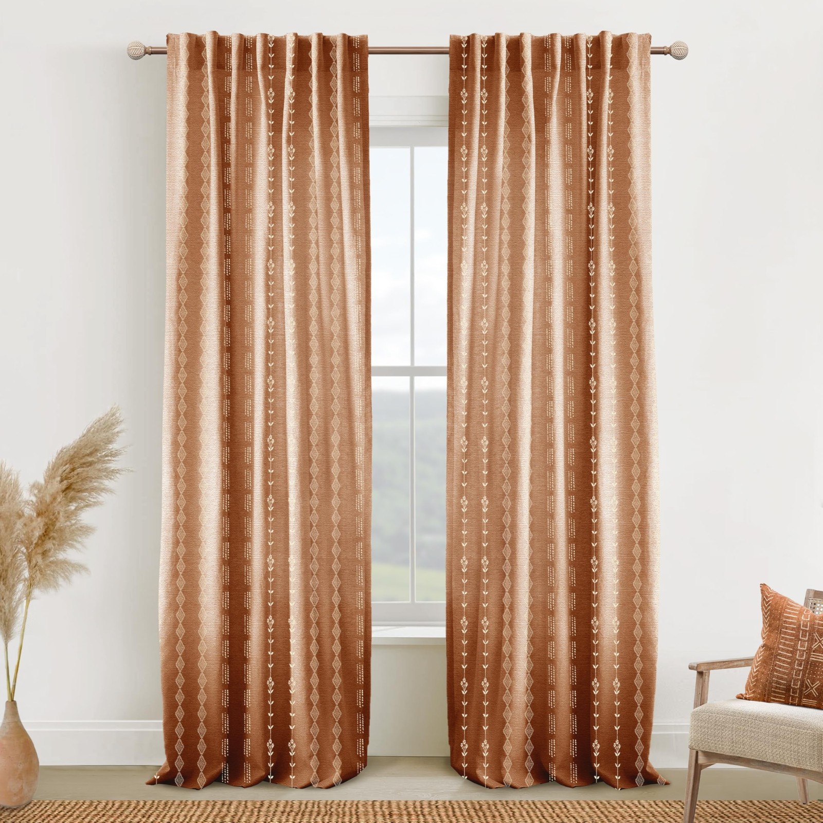 Boho Curtains 2 Panels Patterned Farmhouse for Living Room Bedroom,Vintage Fl…