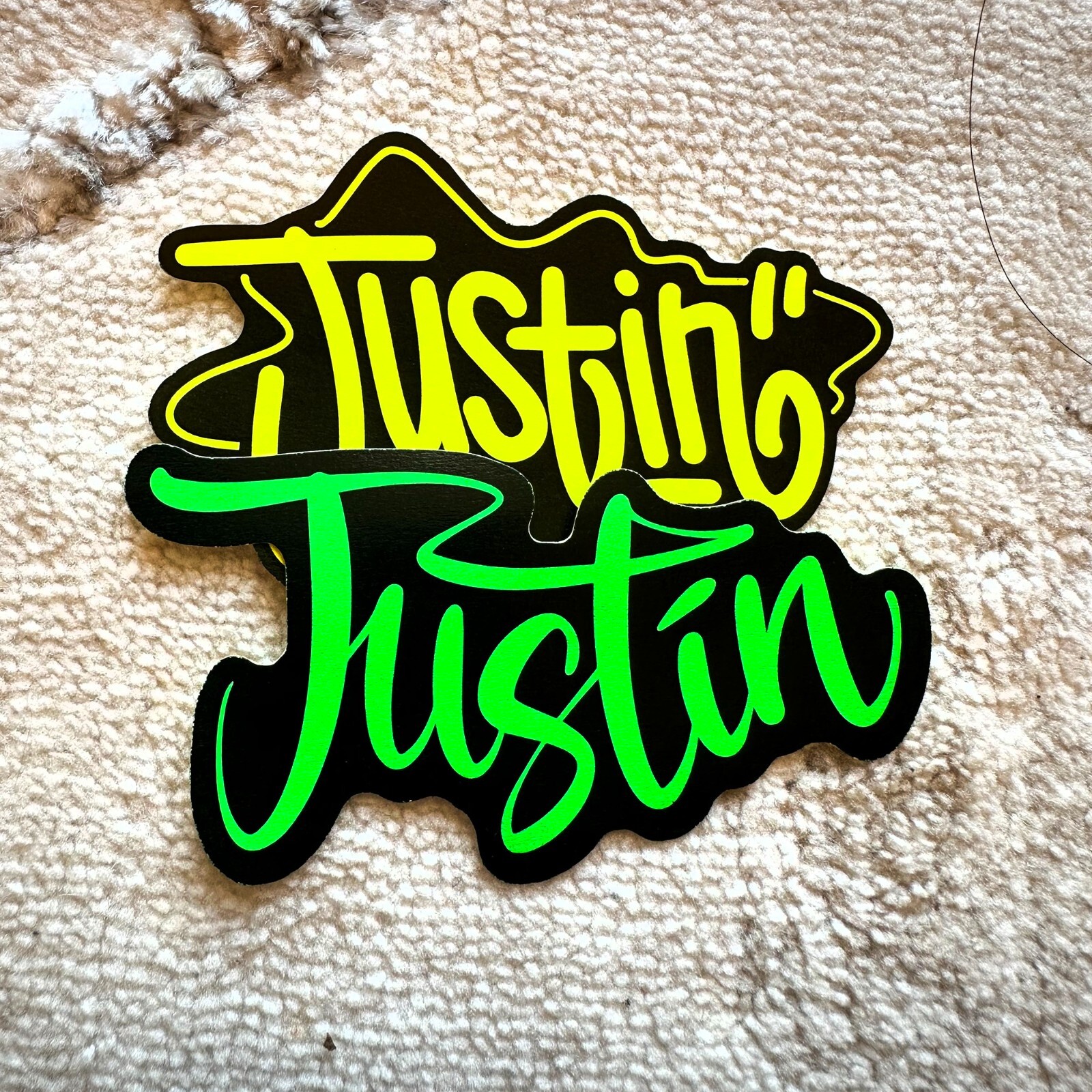 Neon Name Sticker Pack : JUSTIN | for school or Office | graffiti | Calligraphy