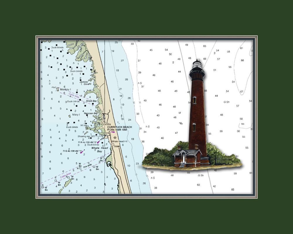 Currituck, NC Lighthouse and Nautical Chart High Quality Canvas Print