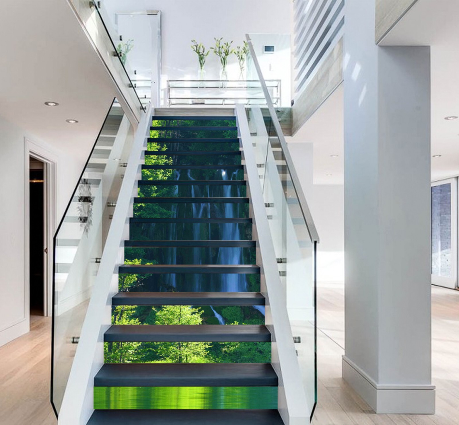3D Waterfall Lake AZ1350 Stair Risers Decoration Mural Vinyl Wallpaper Kay
