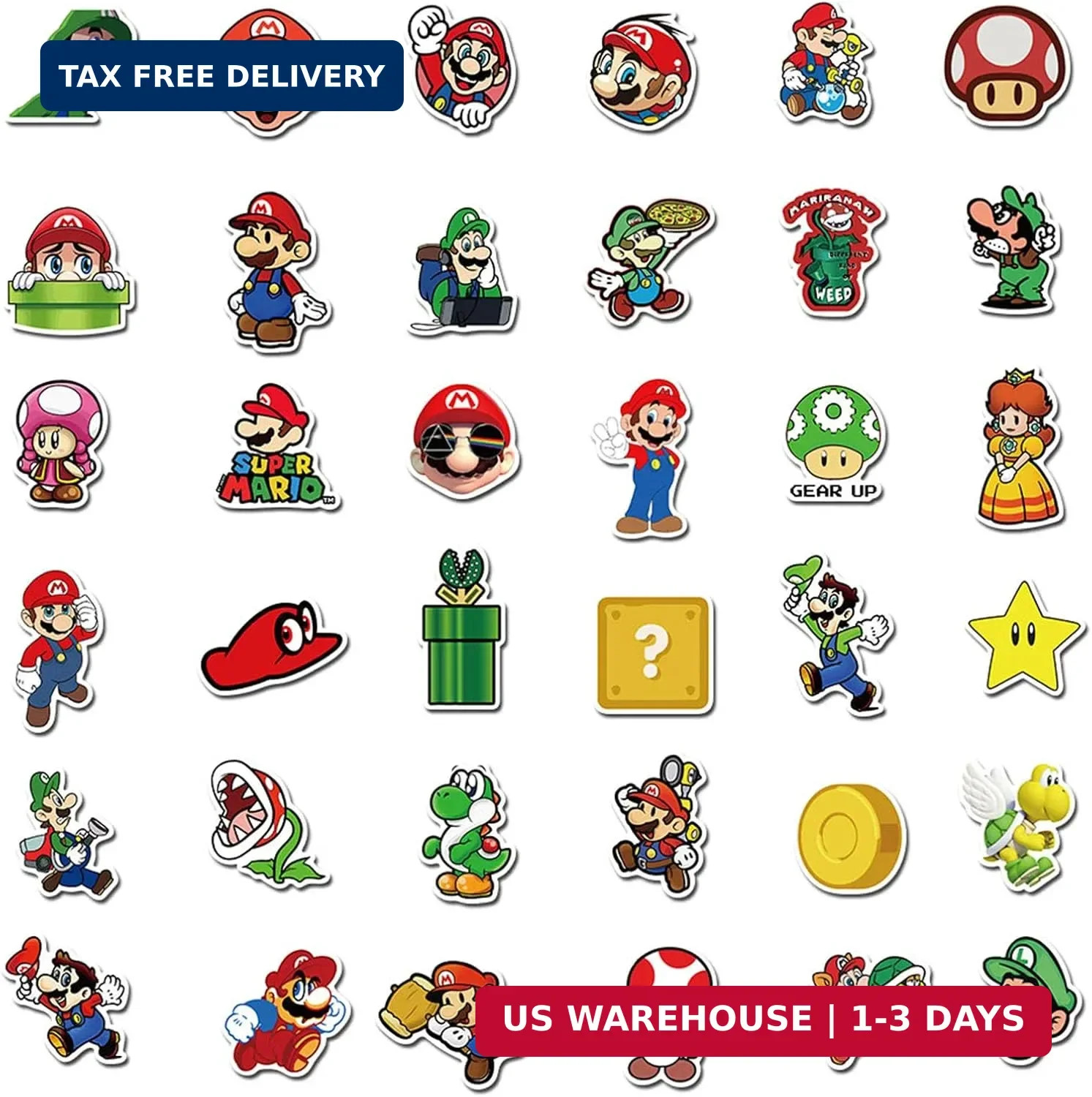 100Pcs Mario Sticker for Kids, Cute Cartoon Waterproof Vinyl Decal for Teen Girl