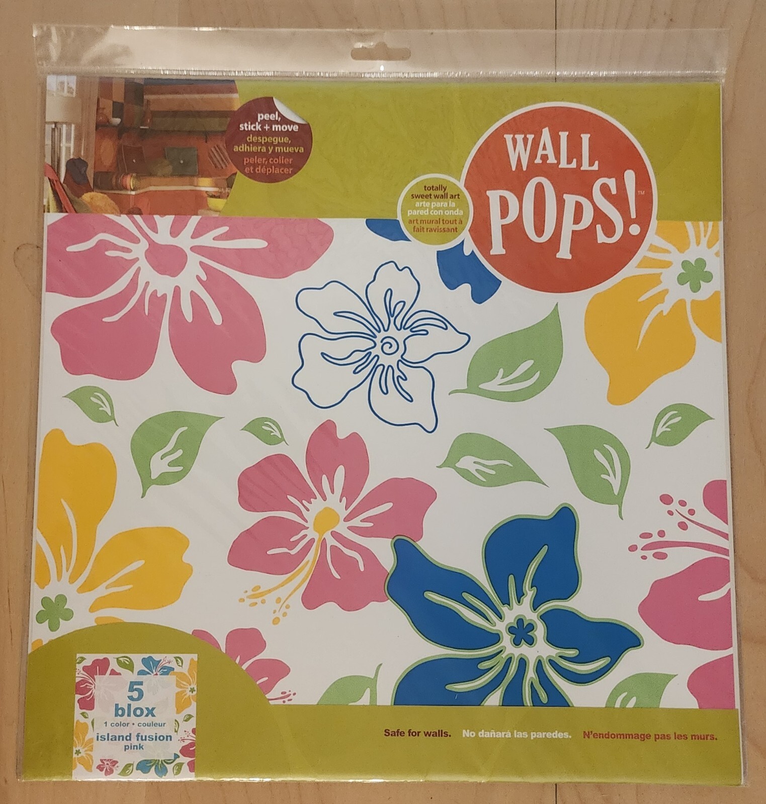 Wall Pops 5 Island Fusion Pink Blox Peel Stick & Move Stickers Decals WPB90255