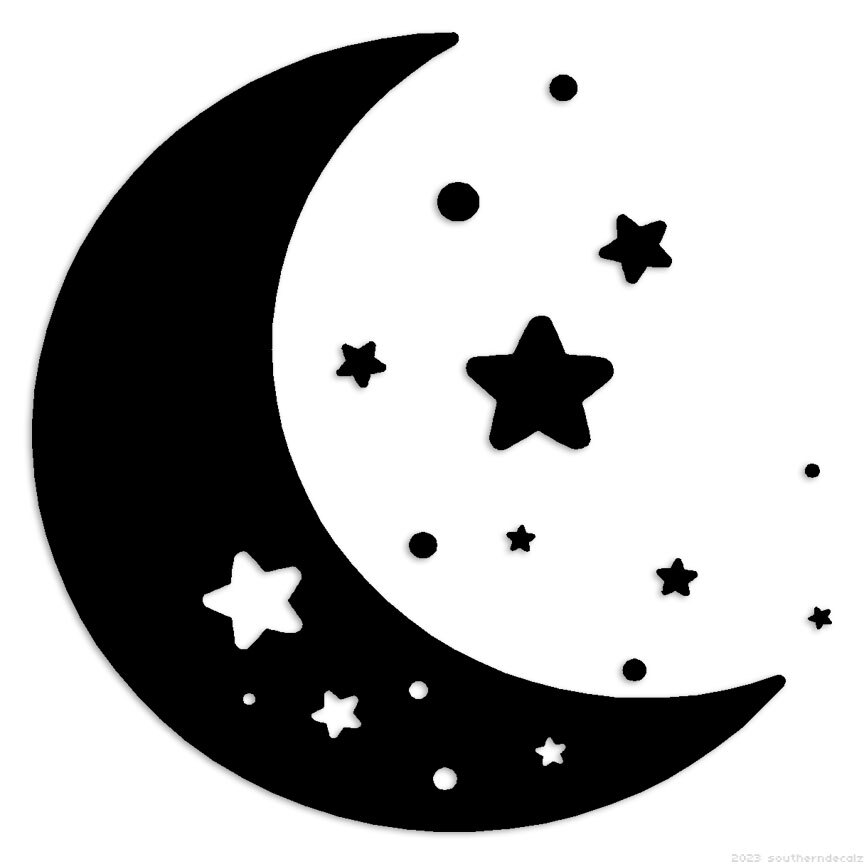 Stars And Moon – Decal Sticker – Multiple Colors & Sizes – ebn6474
