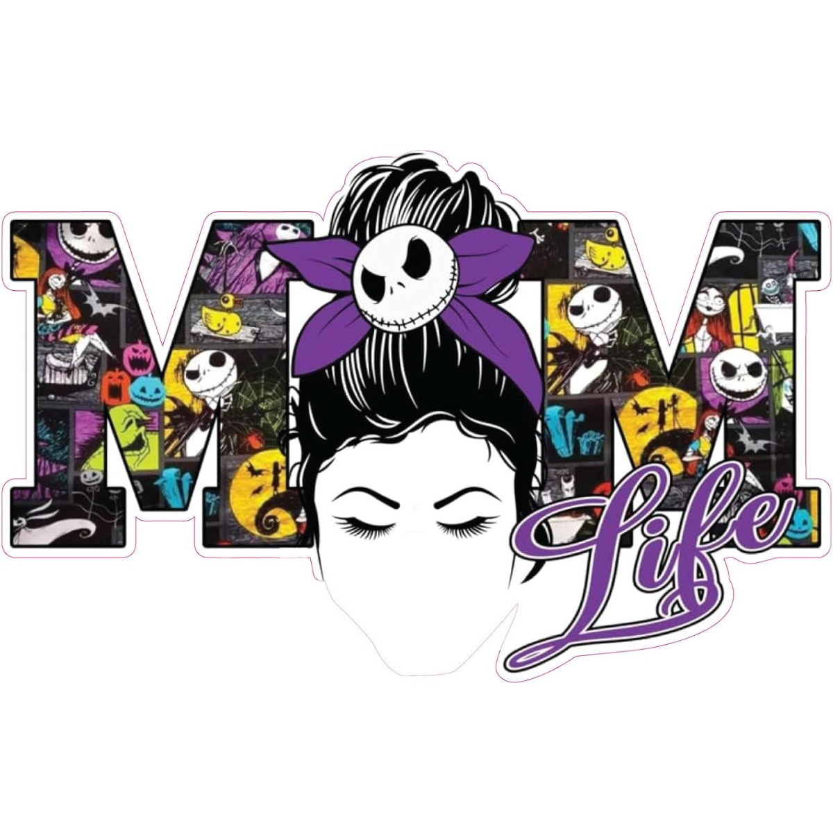 Mom Life Nightmare Before Christmas Vinyl Sticker Decal 3×5 Waterproof