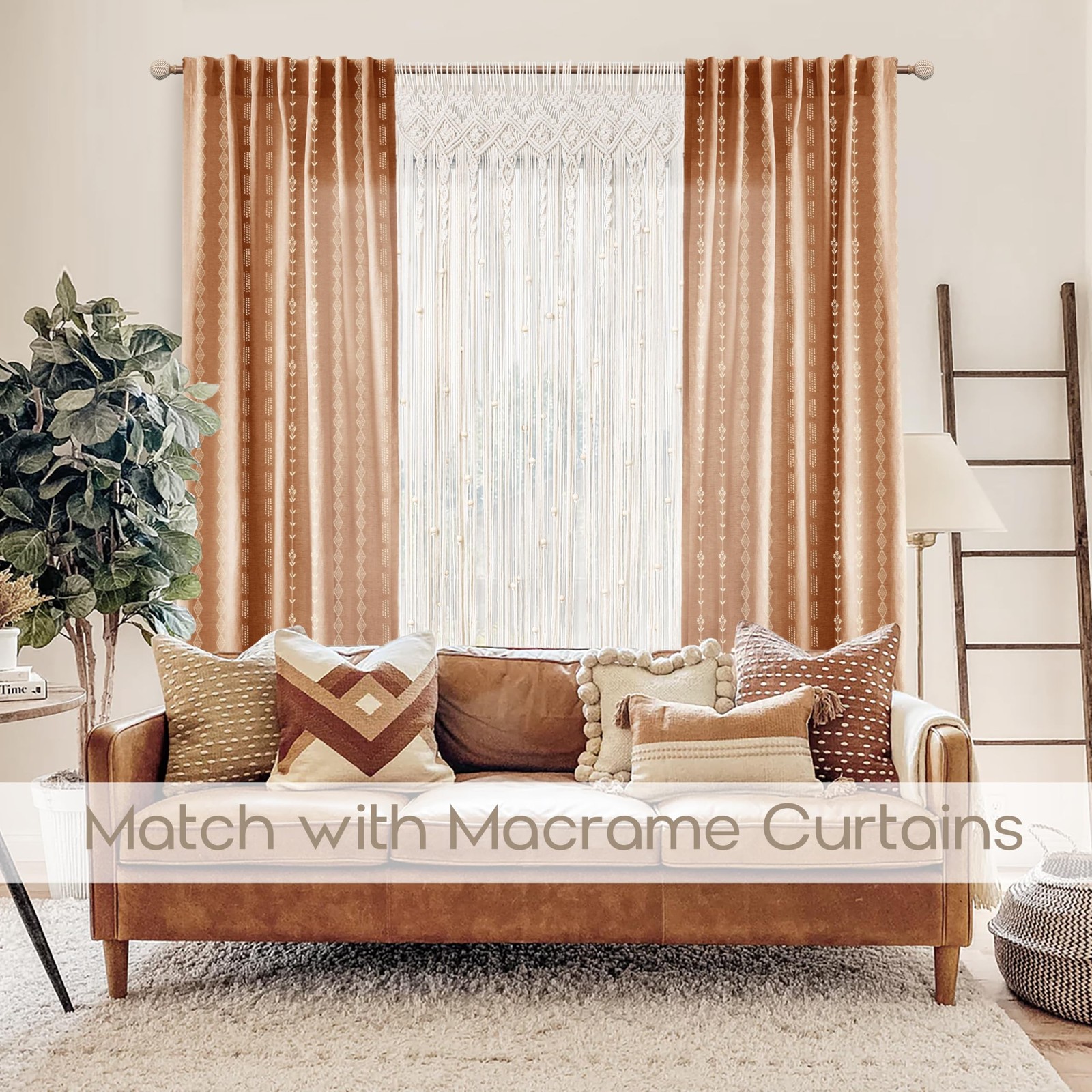 Boho Curtains 2 Panels Patterned Farmhouse for Living Room Bedroom,Vintage Fl…