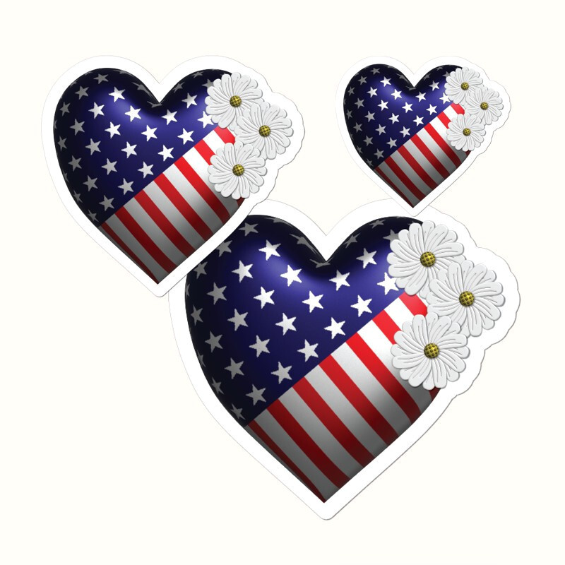 Usa Flag Heart Shaped Vinyl Stickers Cut to Shape Waterproof Decal Laptop Car
