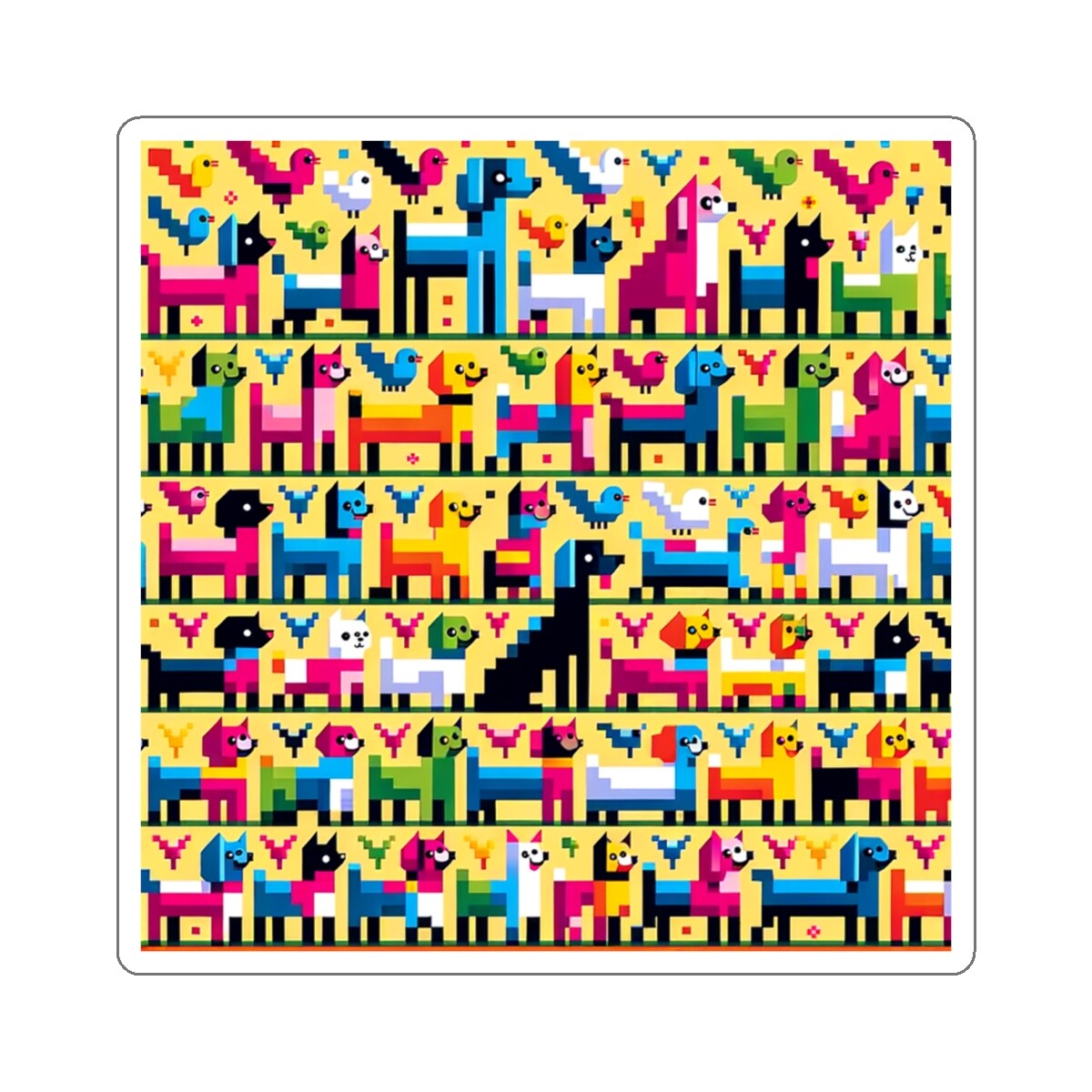 Sticker Pixelated Pets Parade Cute Fun Retro Artwork Dog Lover 2×2 3×3 4×4 6×6