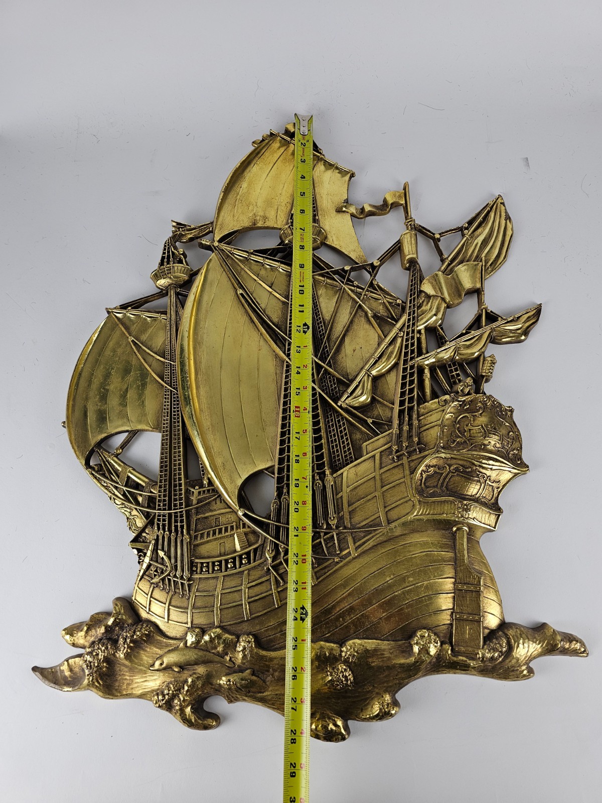 MCM 1958 Dart Nautical Clipper Ship Wall Plaque Gold Pirate Sailing Decor