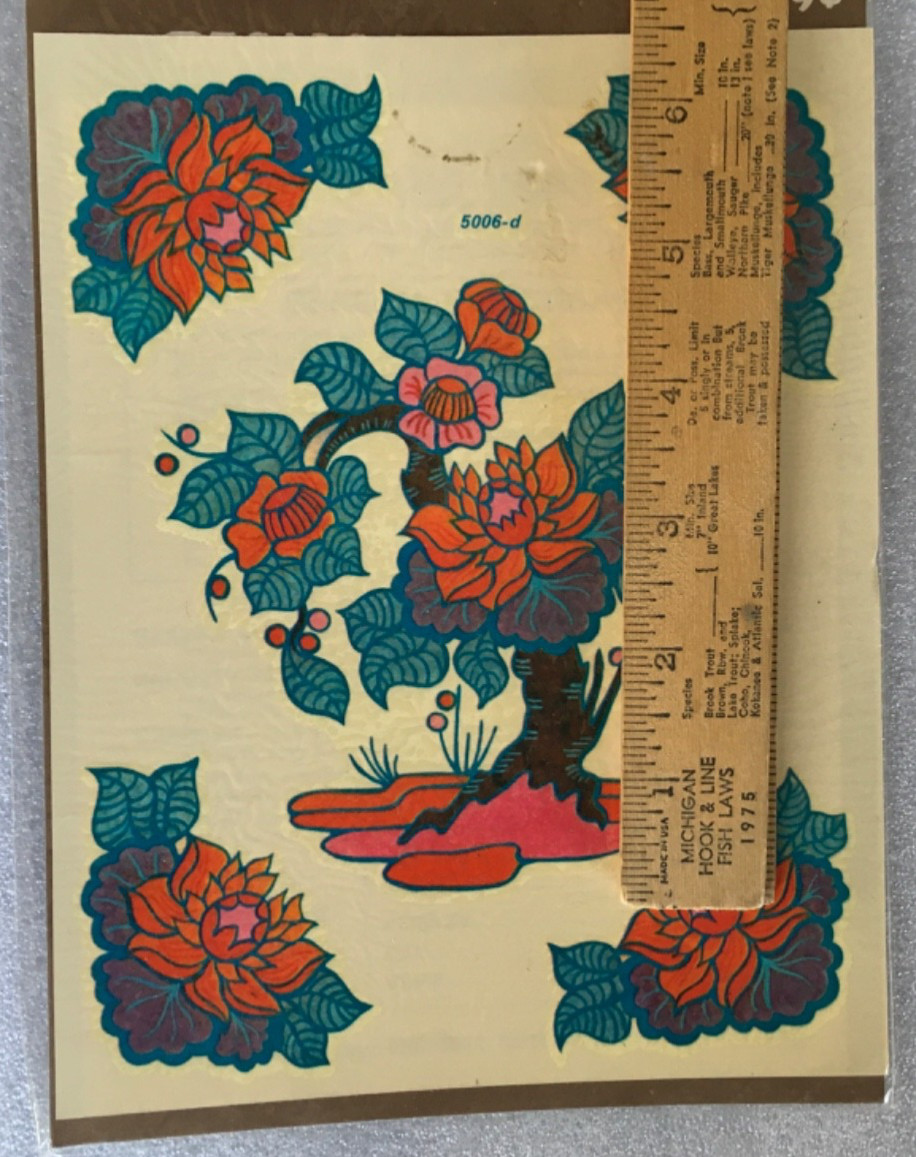 NOS 1970’s Meyercord bonsai Tree color water decal Flowers Red Pink Dahlia