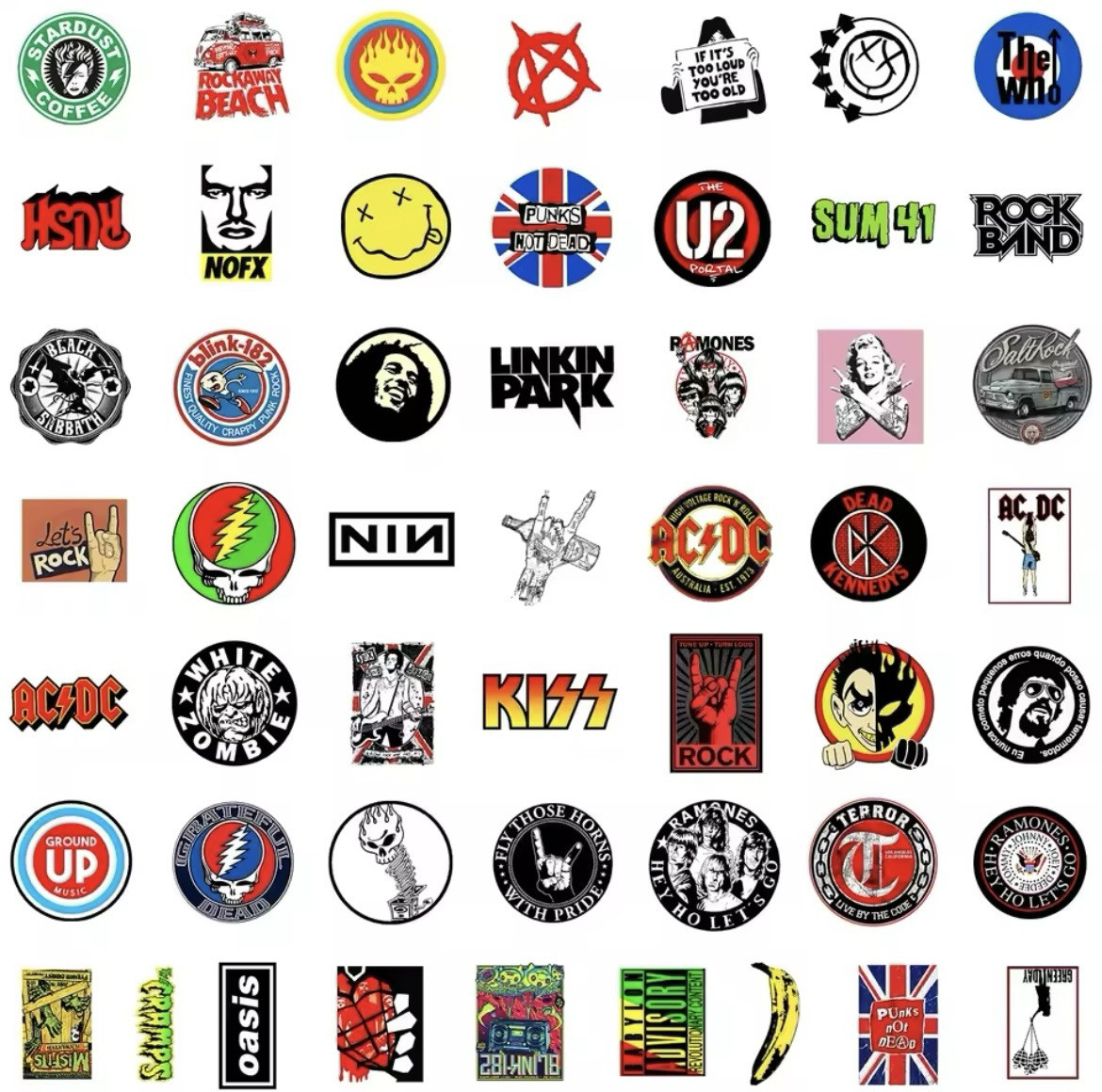 Classic Rock Stickers 50pk Mixed Rock Band Music Themed Random Dad Rock Stickers