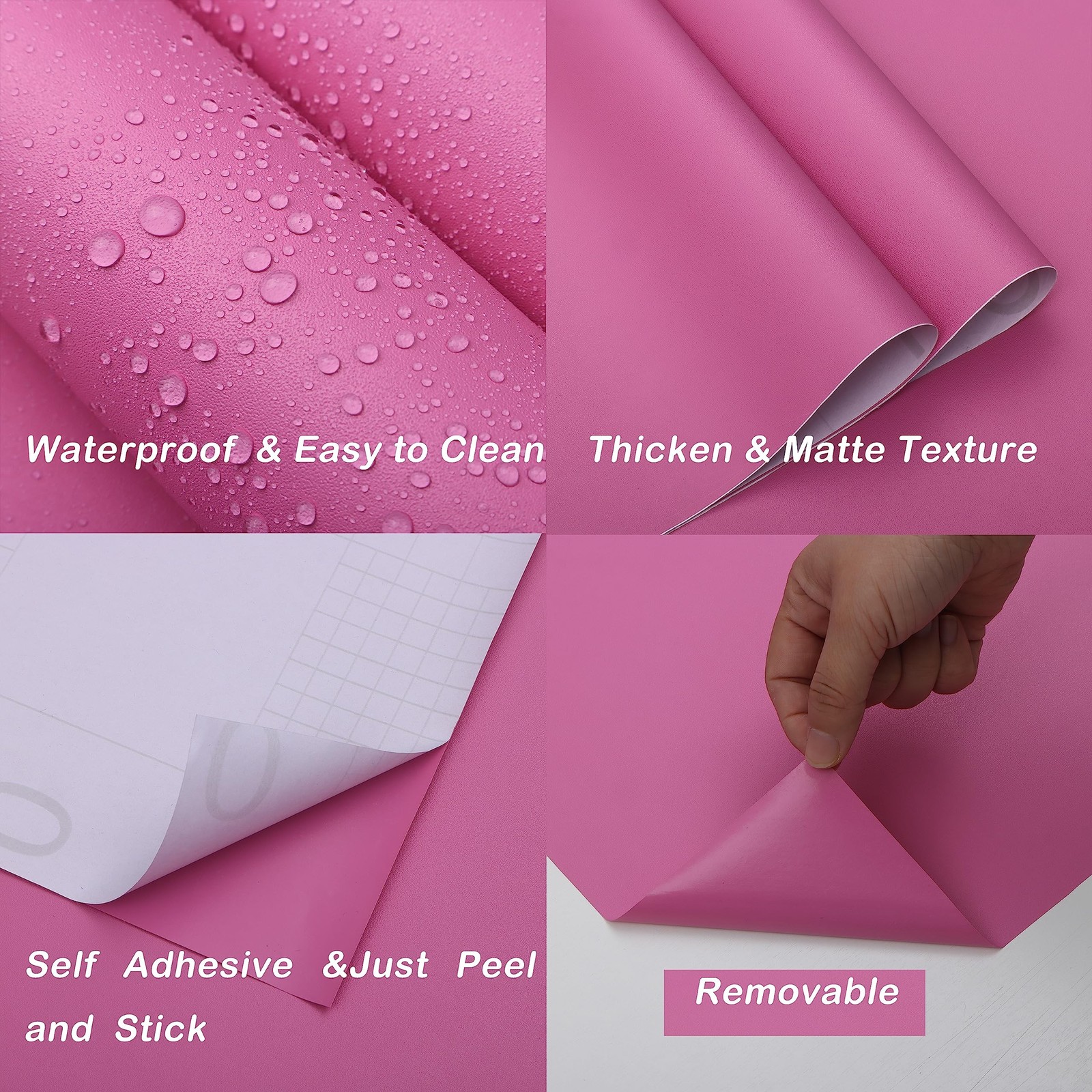 15.7"x197" Pink Peel and Stick Wallpaper Solid Color Pink Wallpaper Contact P…
