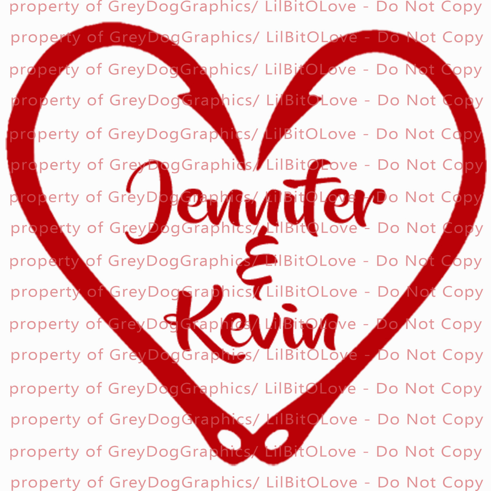 Custom Fish Hook Heart Personalized with Couple's Names Vinyl Decal Sticker