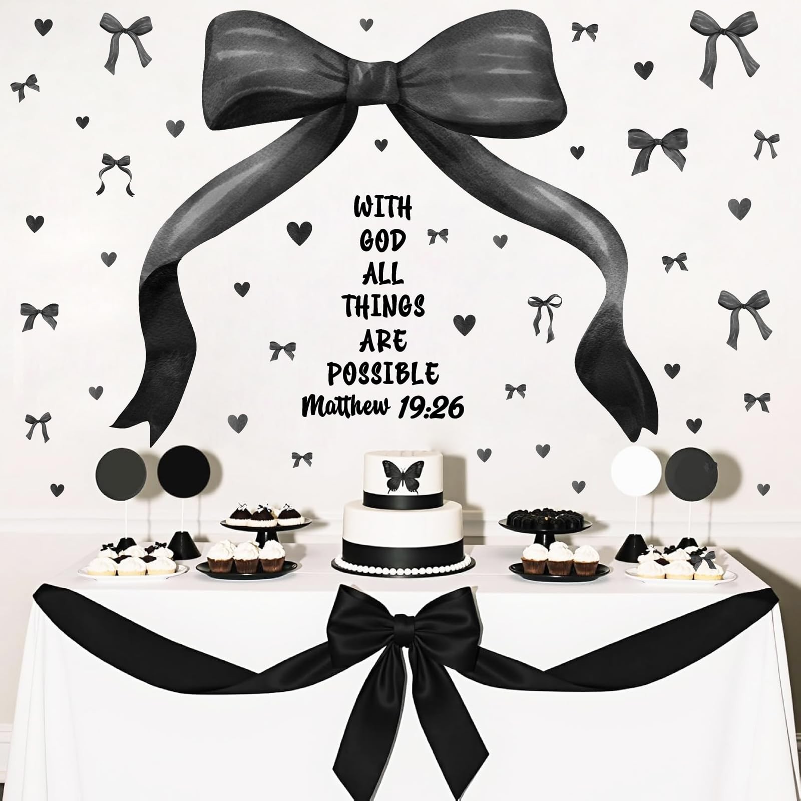 Large Black Bow Wall Stickers Watercolor Bowtie Wall Art Decor for Teen Girls…