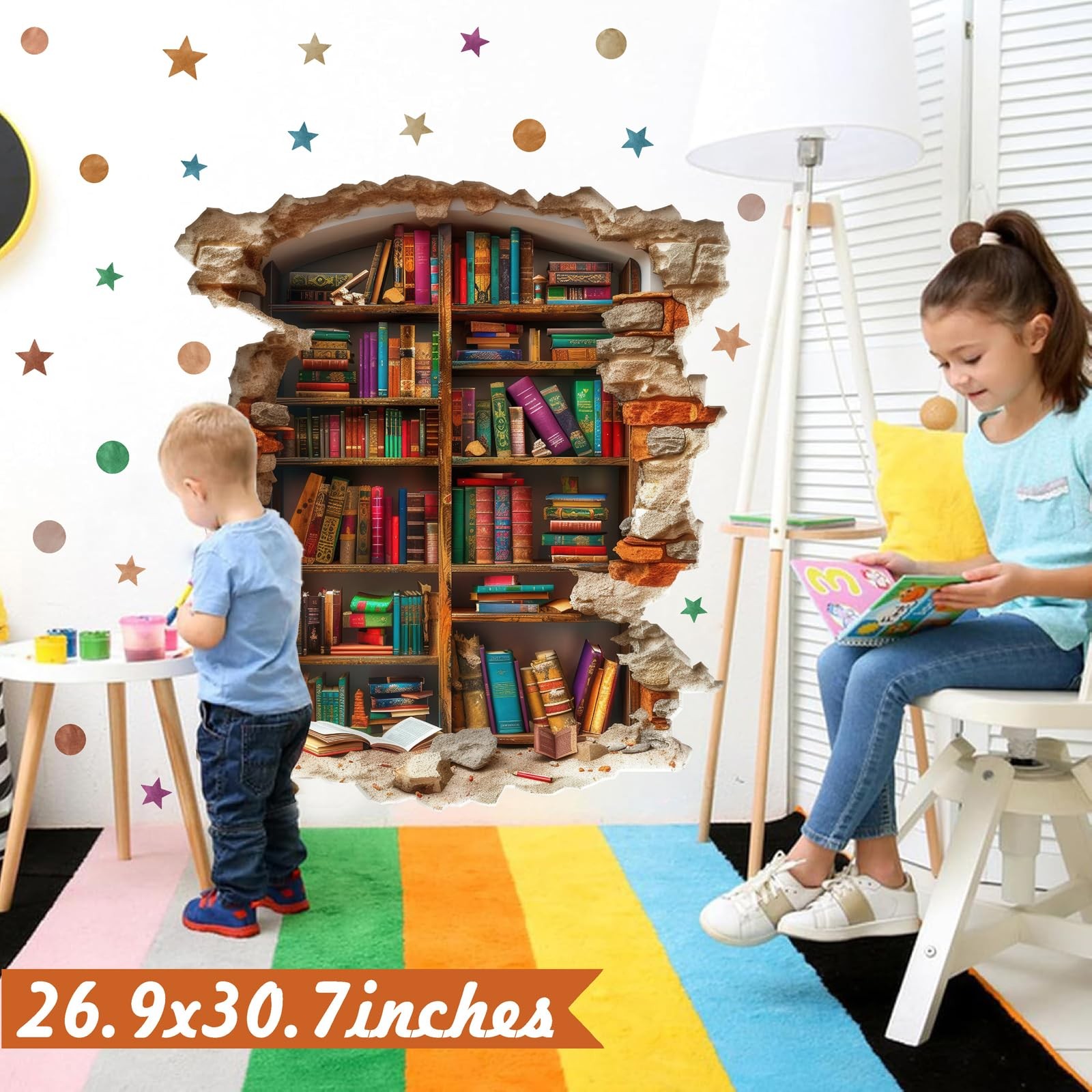 Large Vintage Book Wall Stickers 3D Broken Wall Decals Peel and Stick Reading…