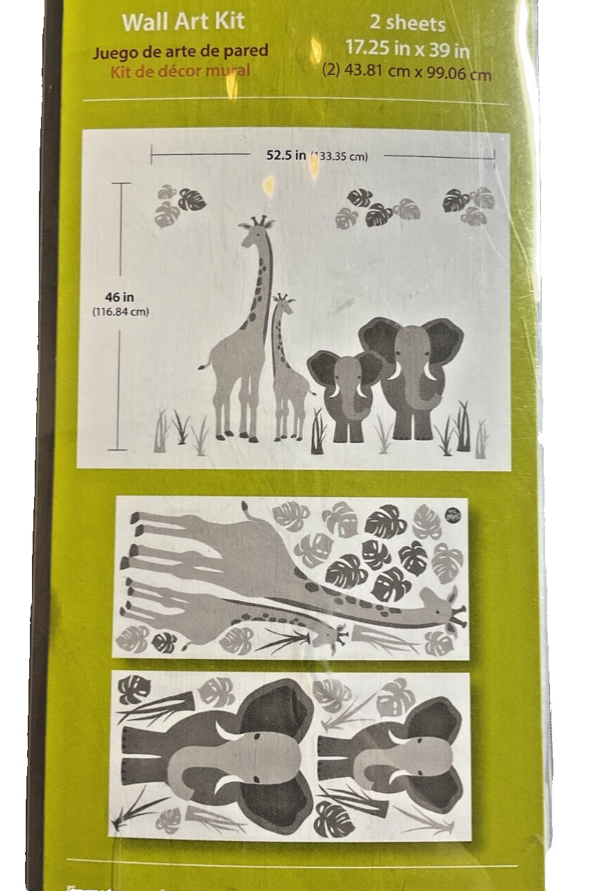 WALL POPS WALL ART KIT WILD ABOUT YOU ELEPHANTS GIRAFFES 2 STRIPS 17 1/2 X 39