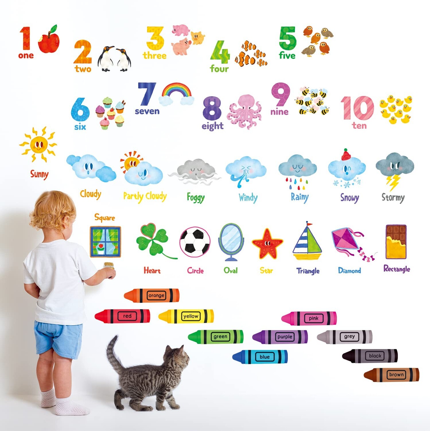 DECOWALL DS9-8056 Numbers Crayons Weather and Shape Wall Decals Stickers Kids…