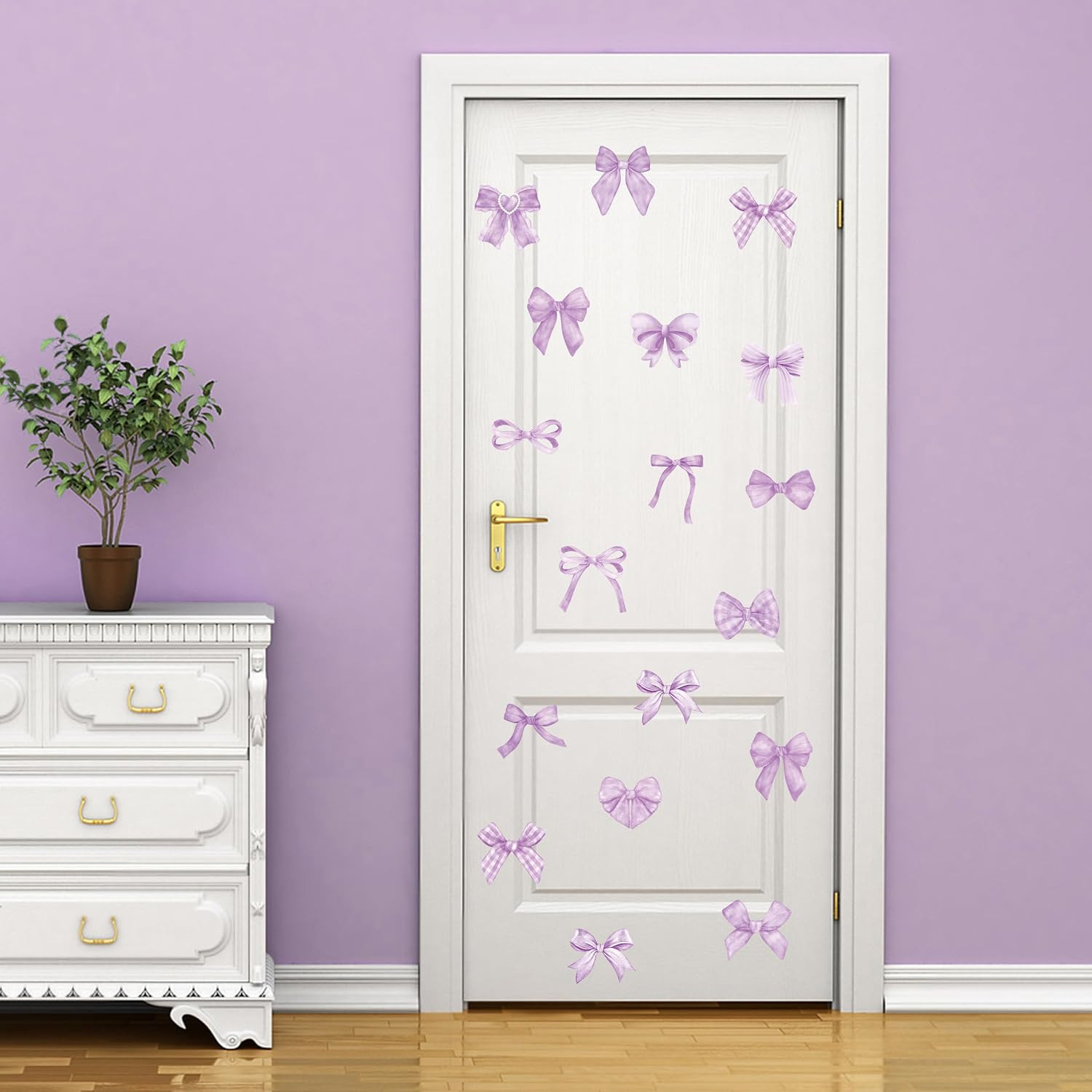 Purple Bow Wall Stickers- 60 Pcs Bowtie Decals Room Decor for Girls | Waterproof
