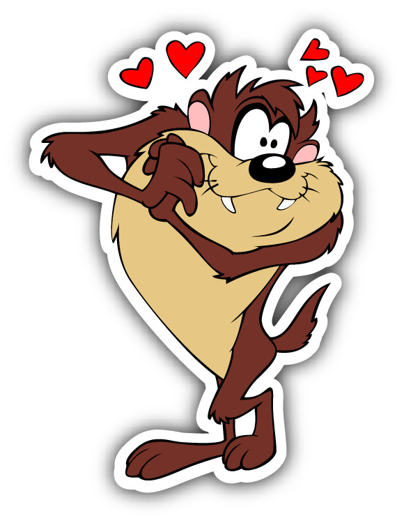 Taz In Love Cartoon Car Bumper Sticker Decal 4" x 5"